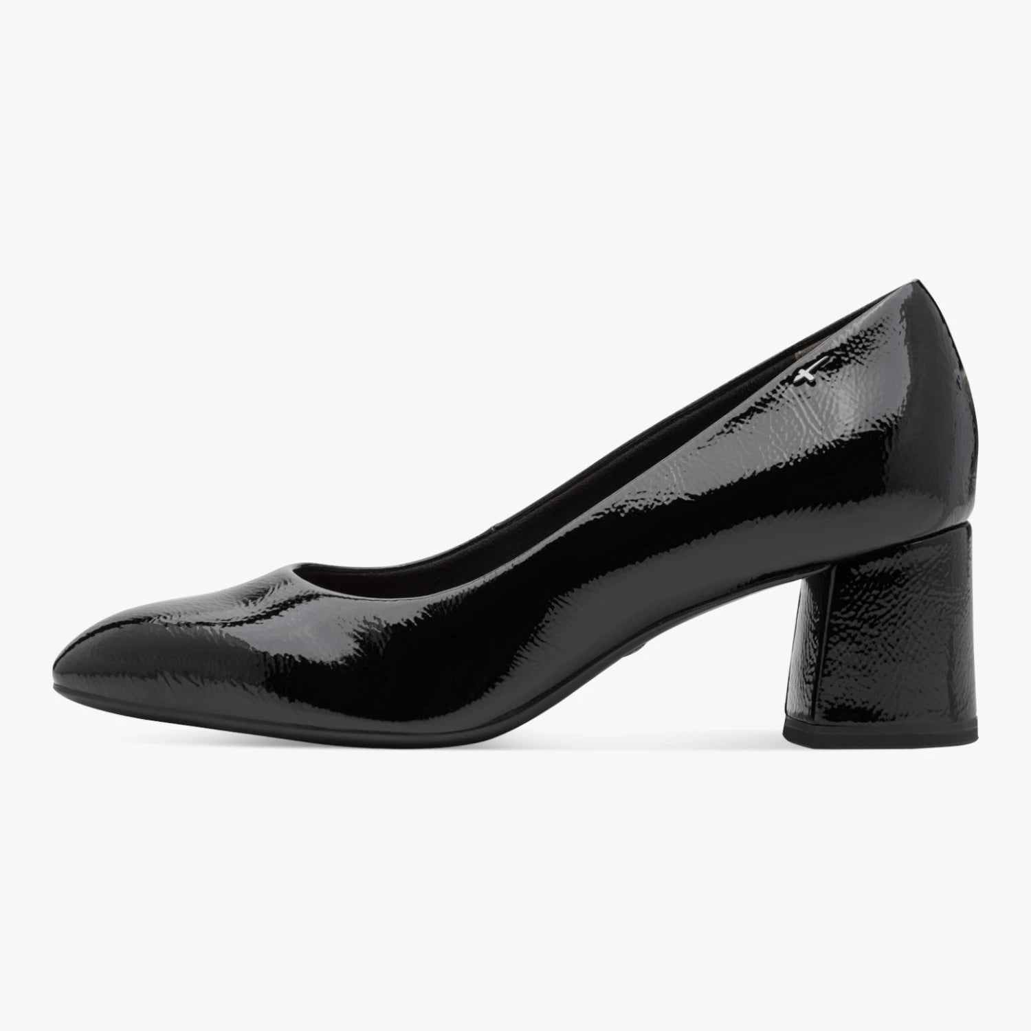 Tamaris Black Patent Block Heel Court Shoes