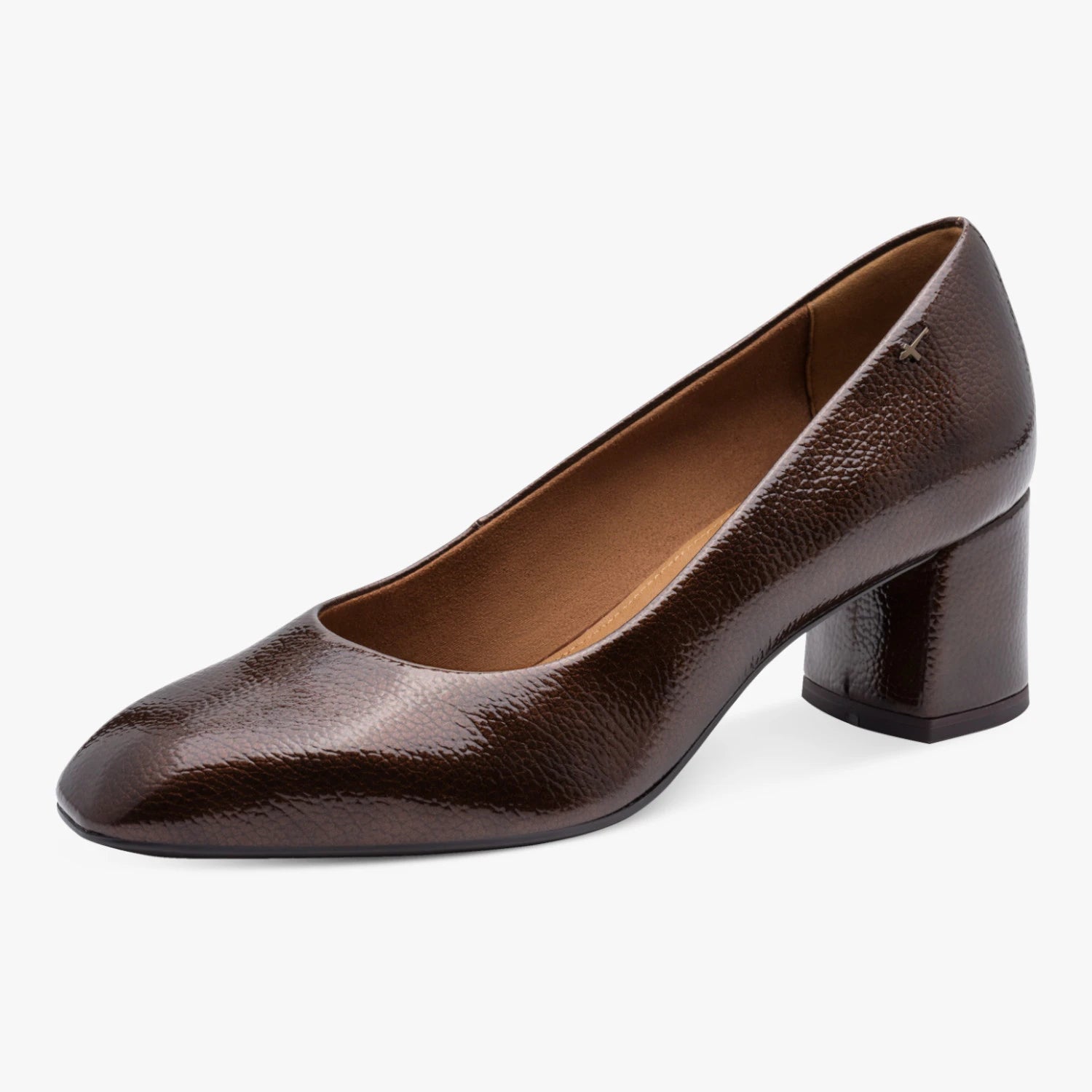 Tamaris Brown Patent Block Heel Court Shoes