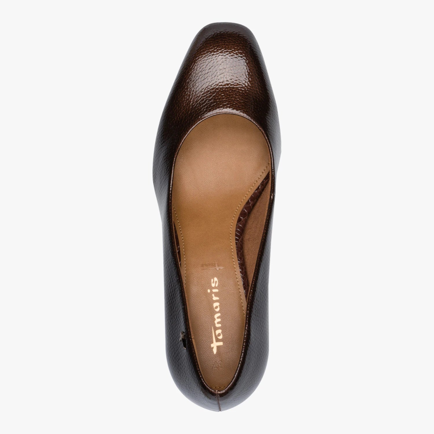 Tamaris Brown Patent Block Heel Court Shoes