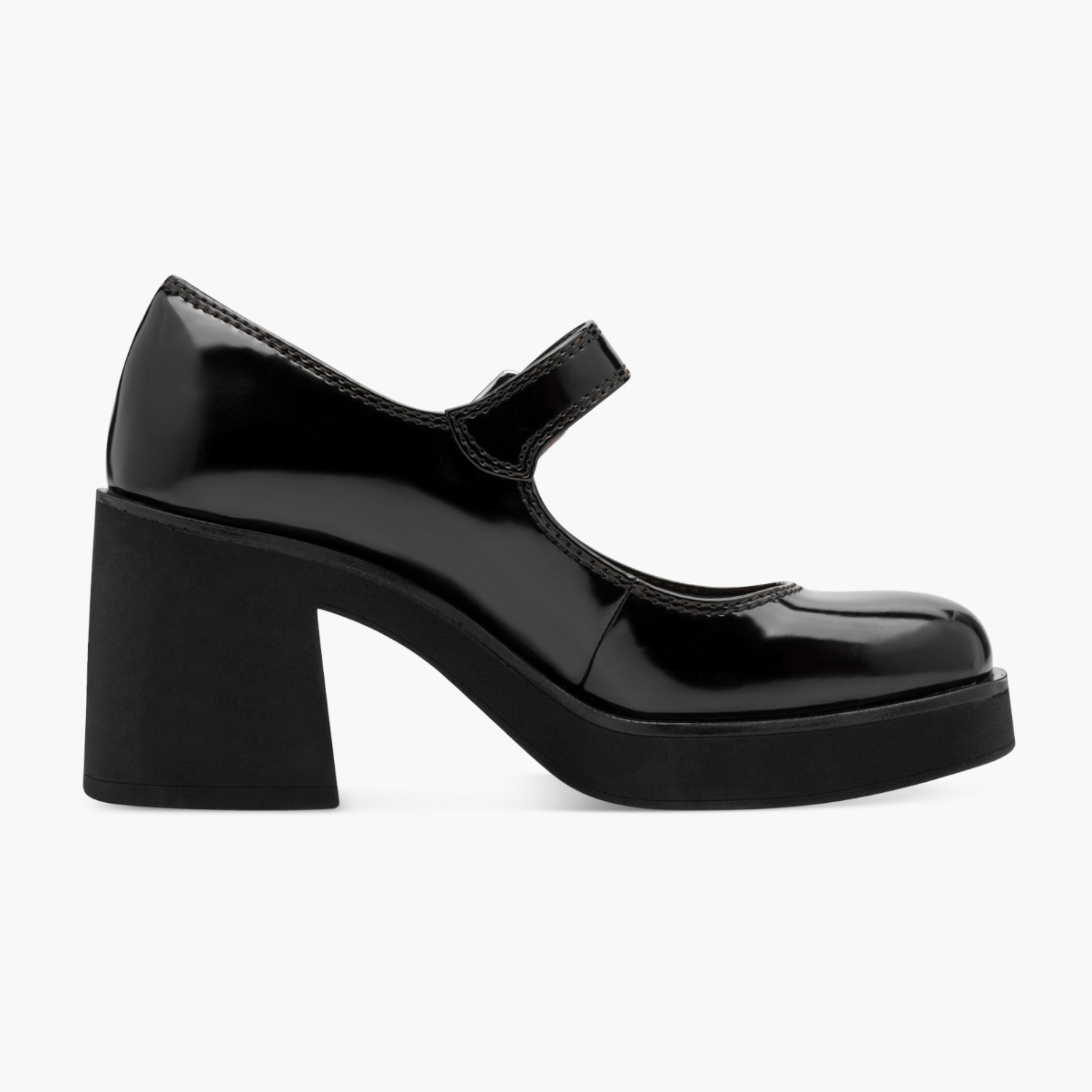 Tamaris Black Patent Court Shoe with Banana Heel - Leavys Shoes