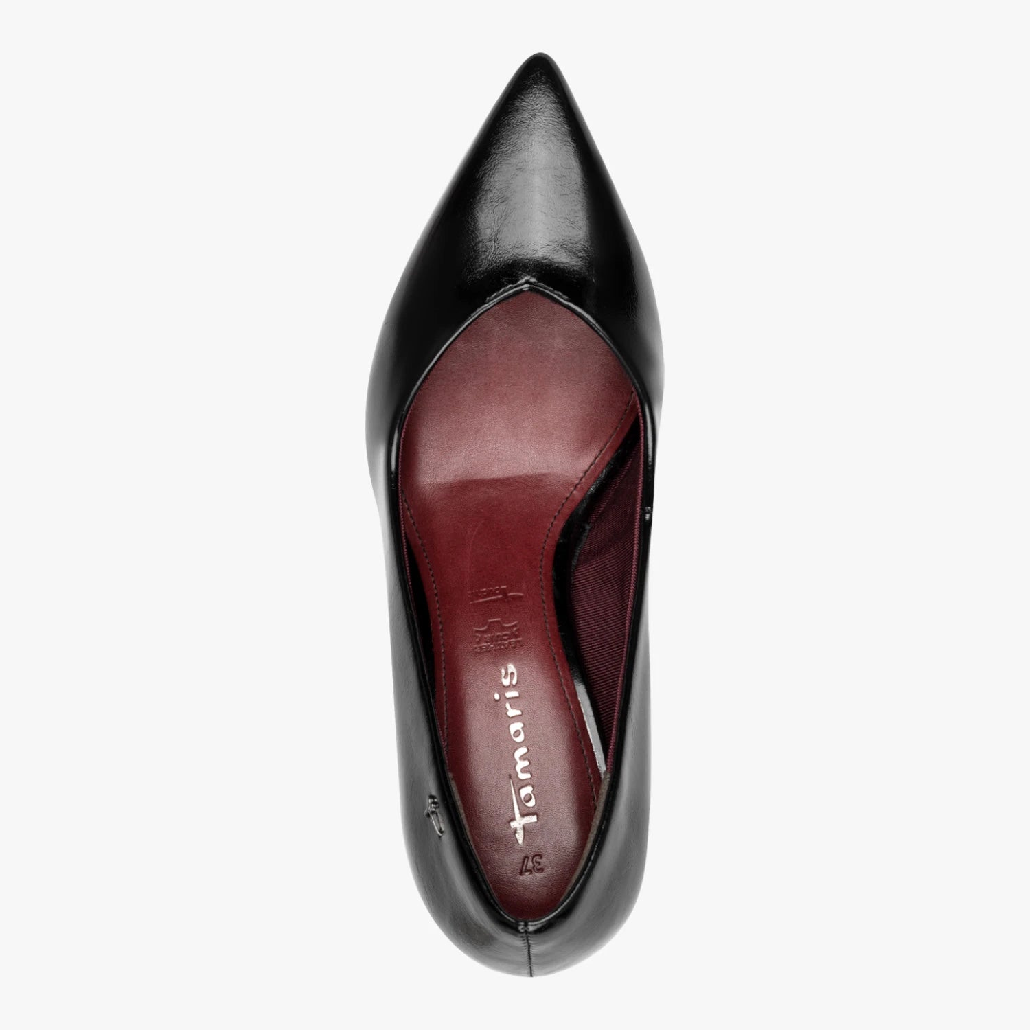 Tamaris Black Patent Pointed Toe Court Shoes