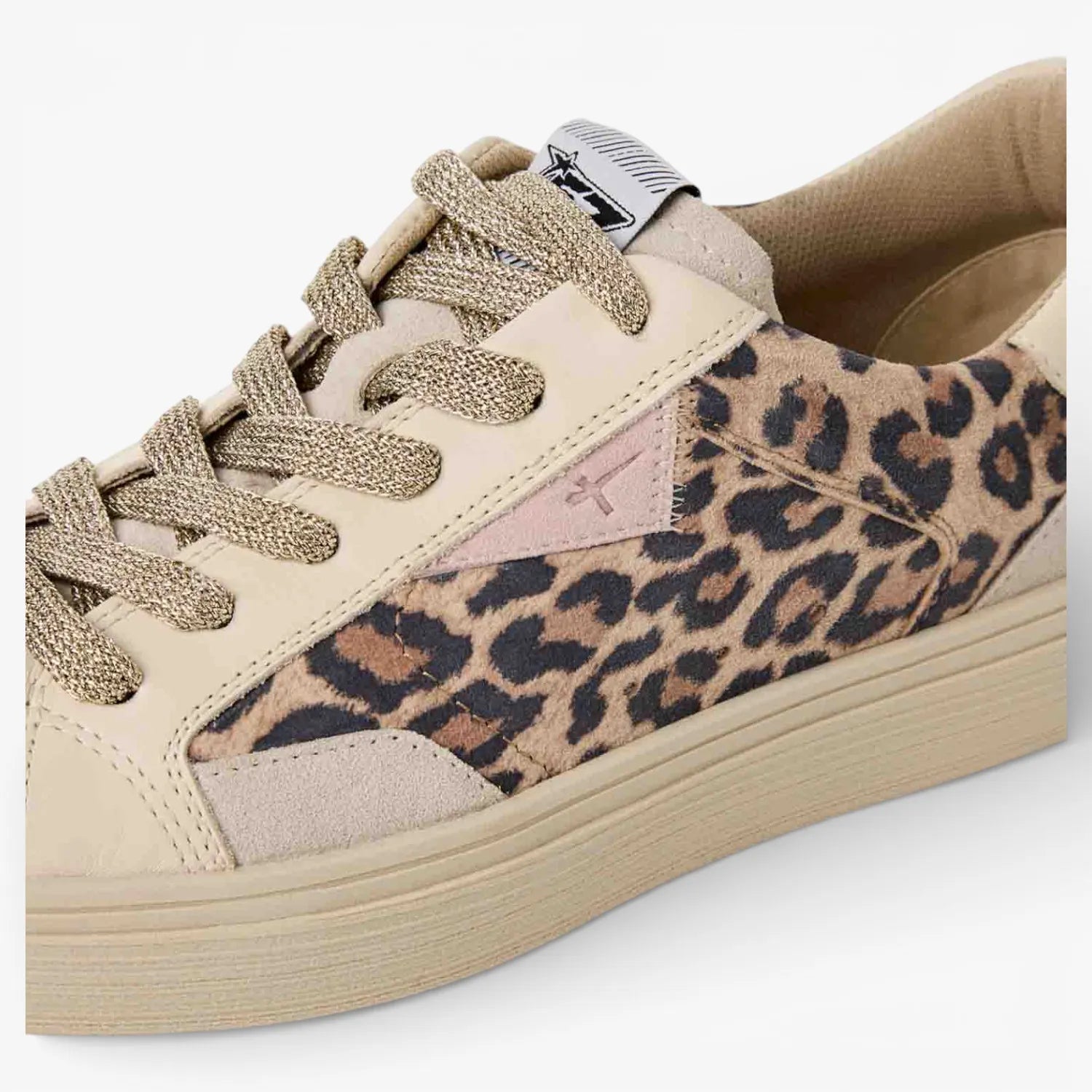 Tamaris Leopard Print Leather Trainer with Gold Laces