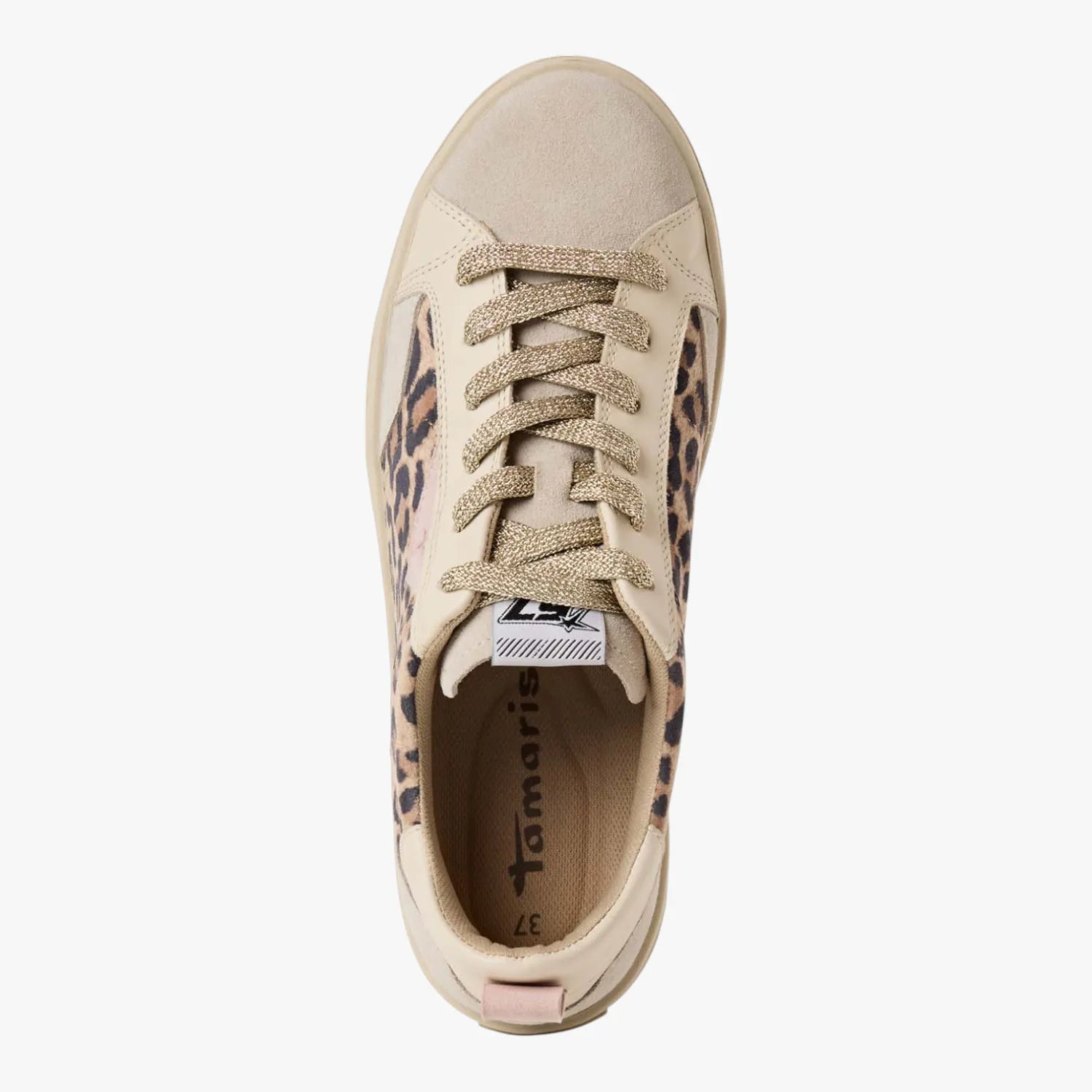 Tamaris Leopard Print Leather Trainer with Gold Laces