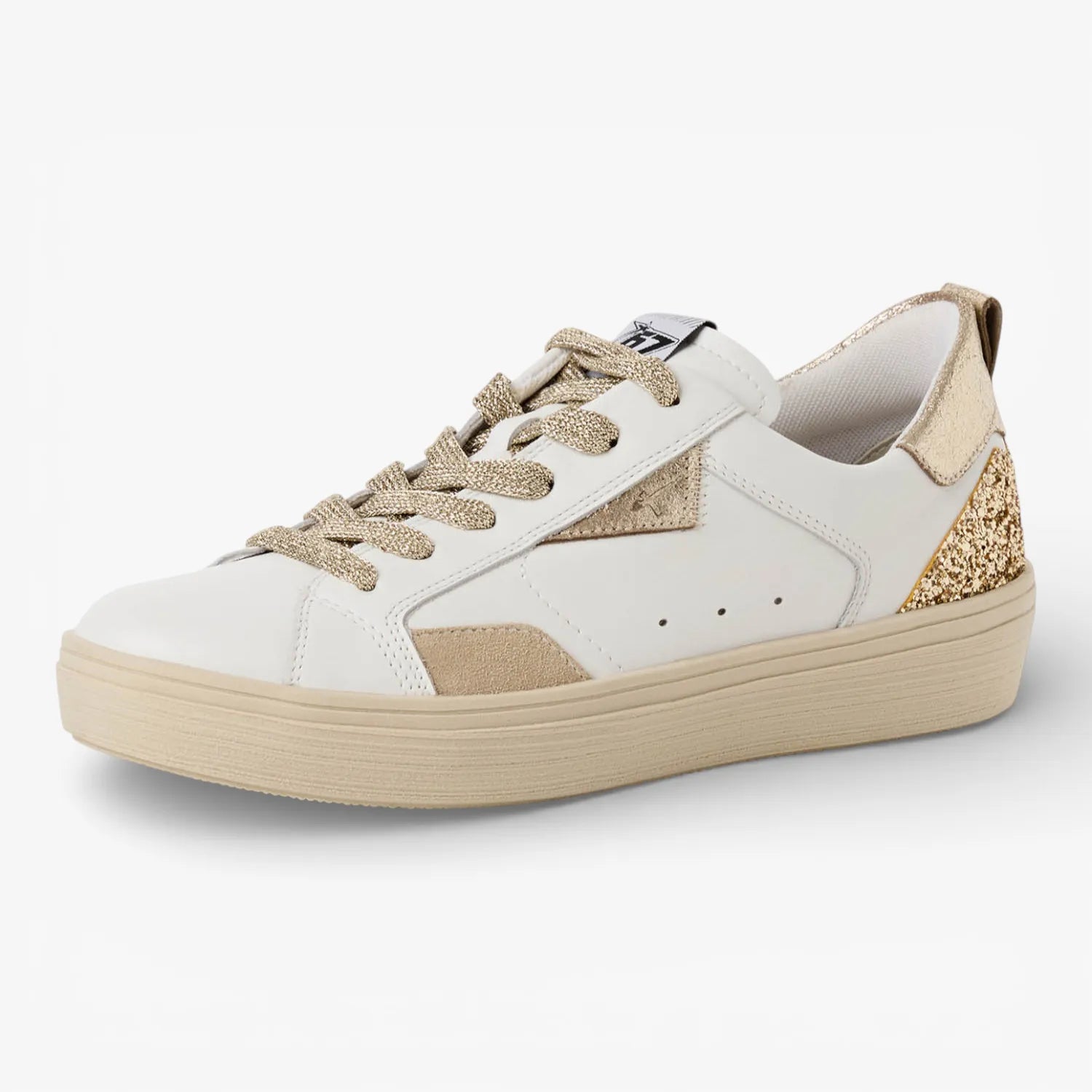 Tamaris White and Light Gold Glitter Trainer with Removable Insole