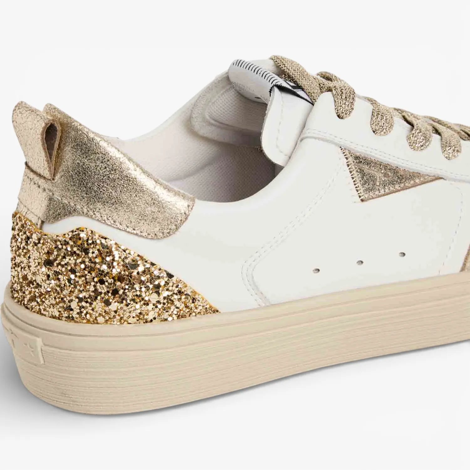 Tamaris White and Light Gold Glitter Trainer with Removable Insole