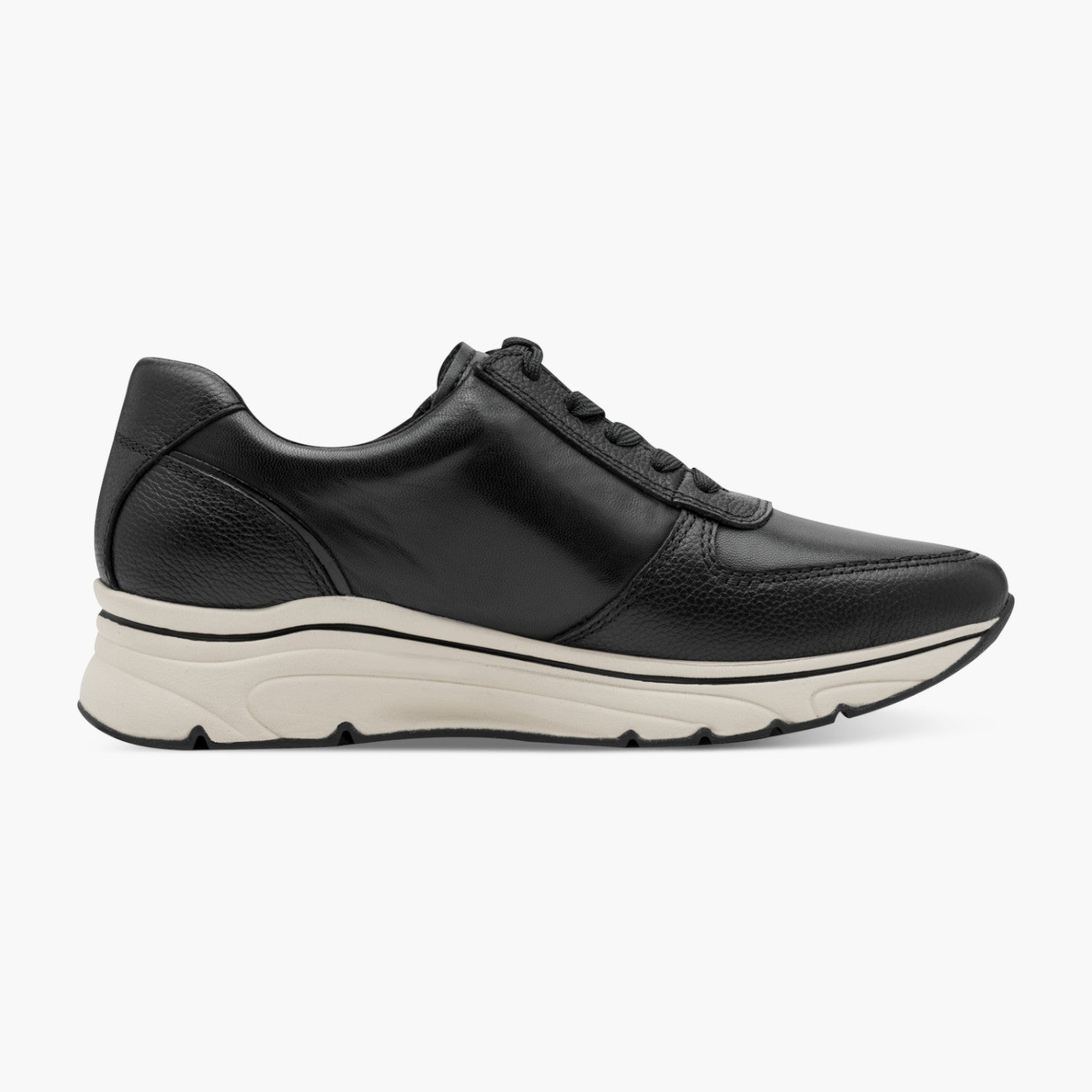 Tamaris Black Leather Platform Sneaker with Zip - Leavys Shoes