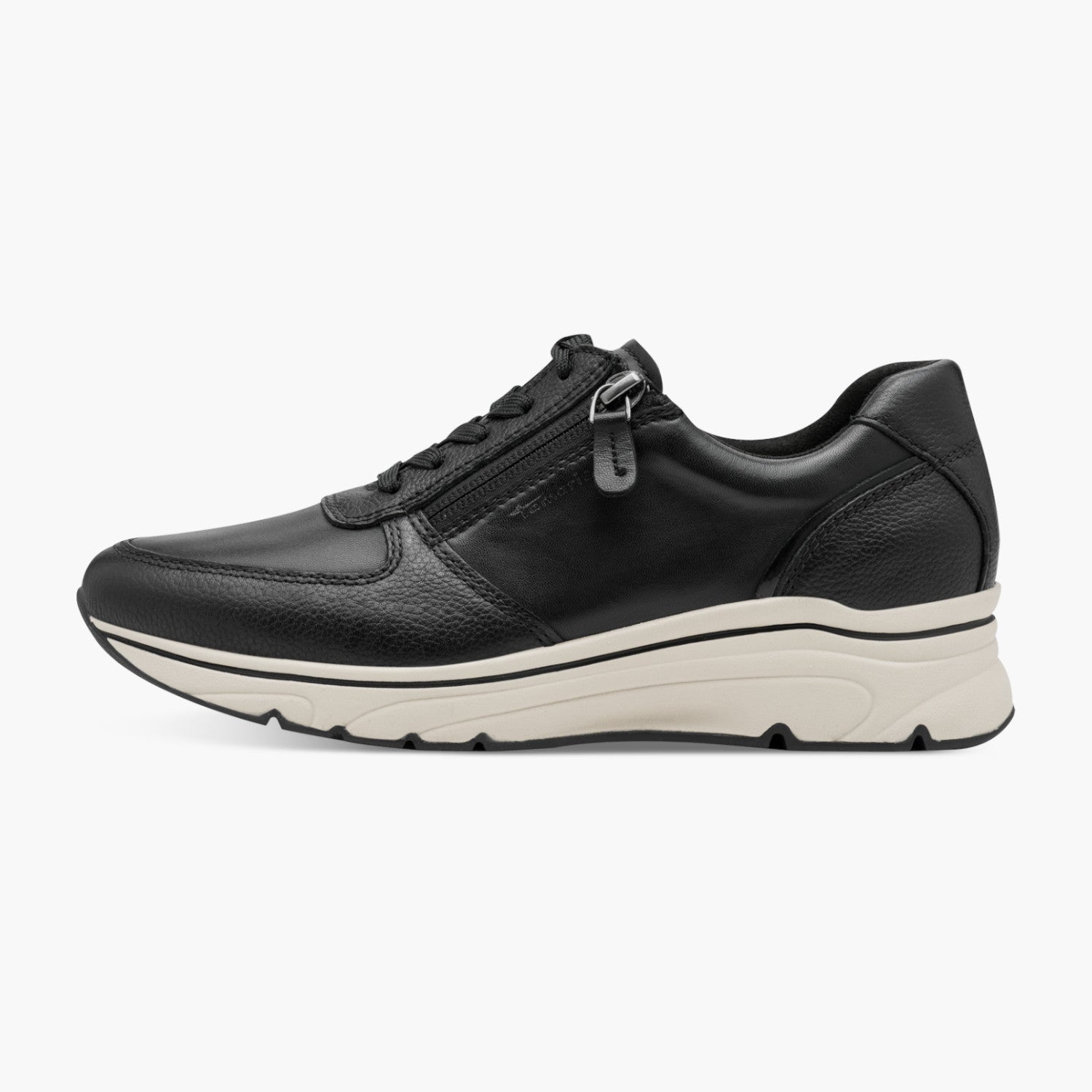 Tamaris Black Leather Platform Sneaker with Zip - Leavys Shoes