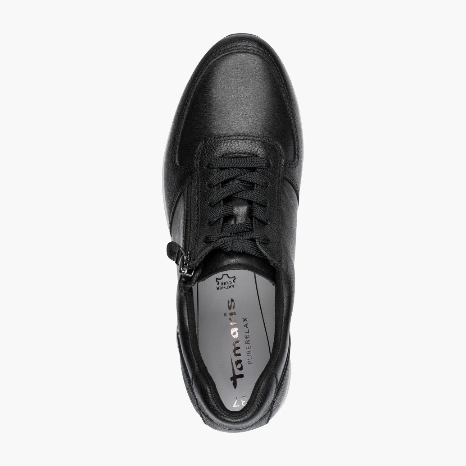Tamaris Black Leather Platform Sneaker with Zip - Leavys Shoes