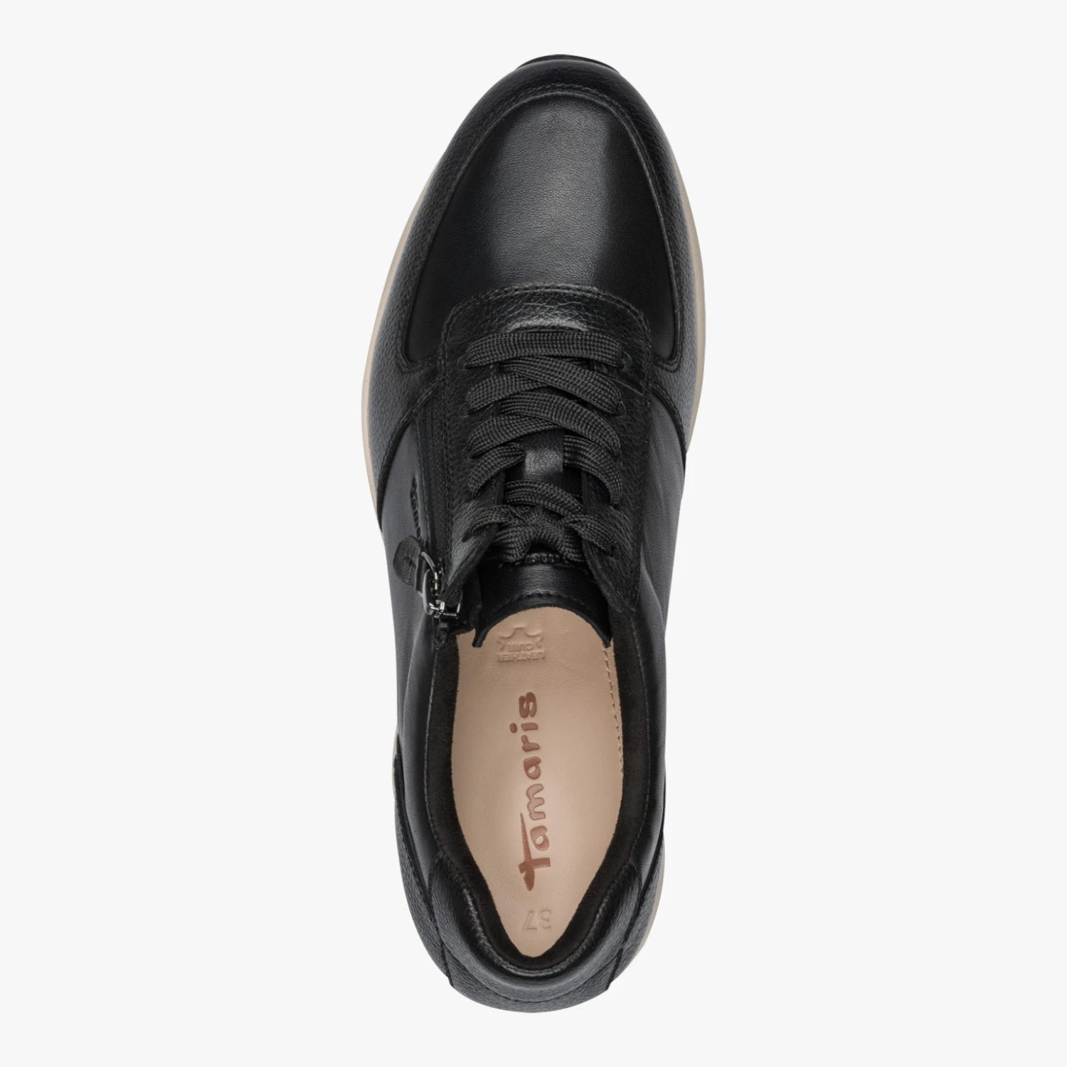 Tamaris Black Leather Wide Fit Trainer
