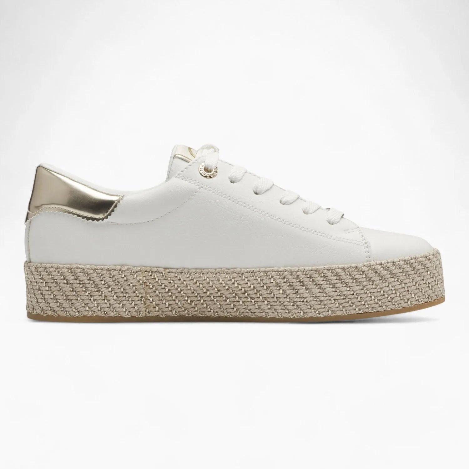 Tamaris White Platform Trainer with Espradrille Gold Detail - Leavys Shoes