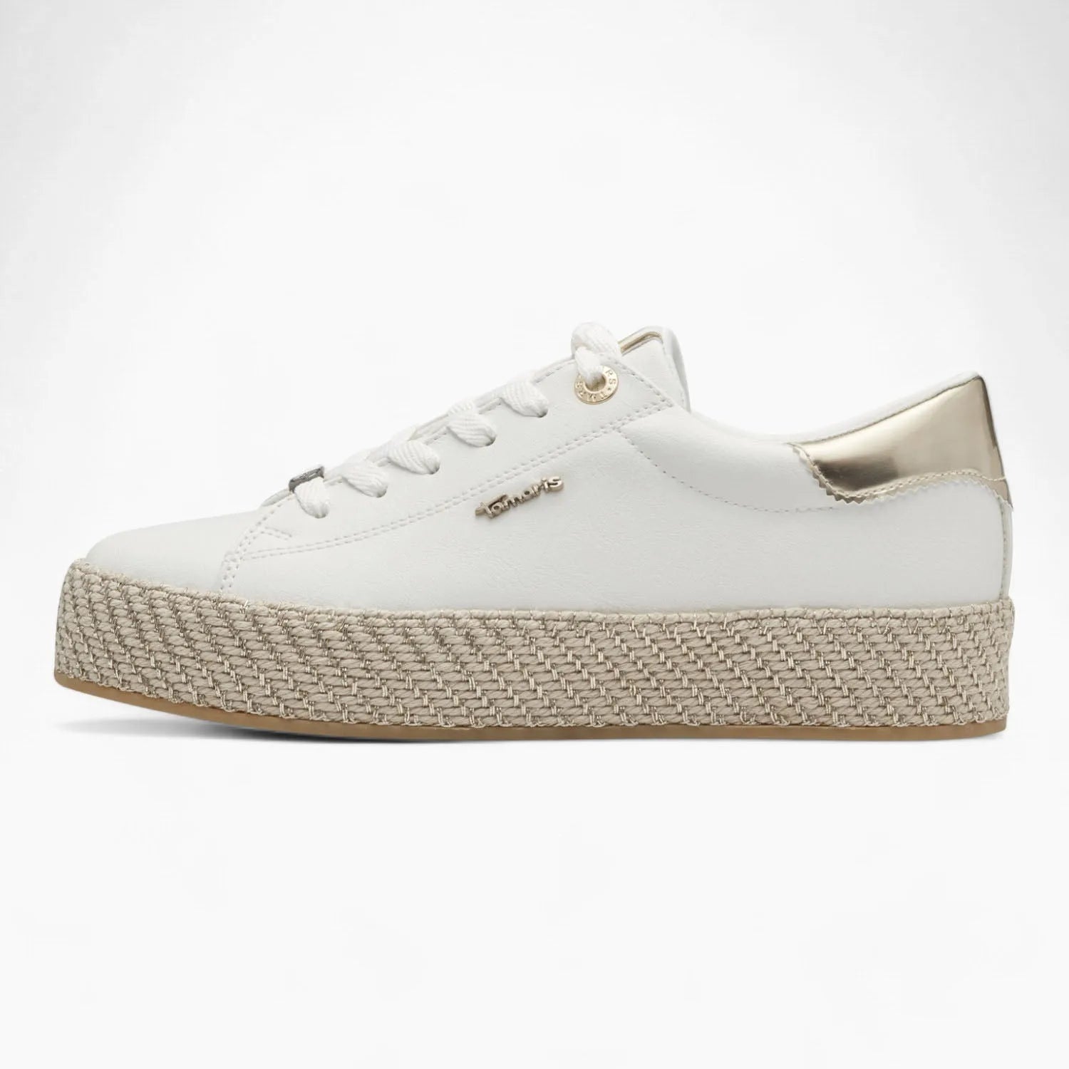 Tamaris White Platform Trainer with Espradrille Gold Detail - Leavys Shoes