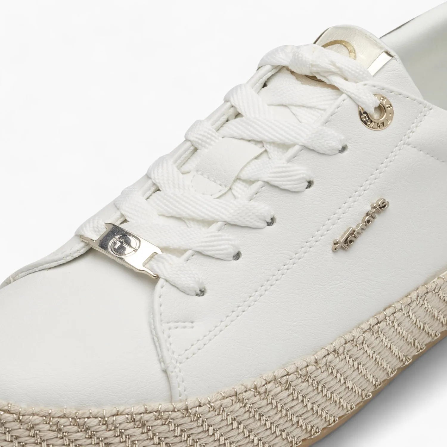 Tamaris White Platform Trainer with Espradrille Gold Detail - Leavys Shoes