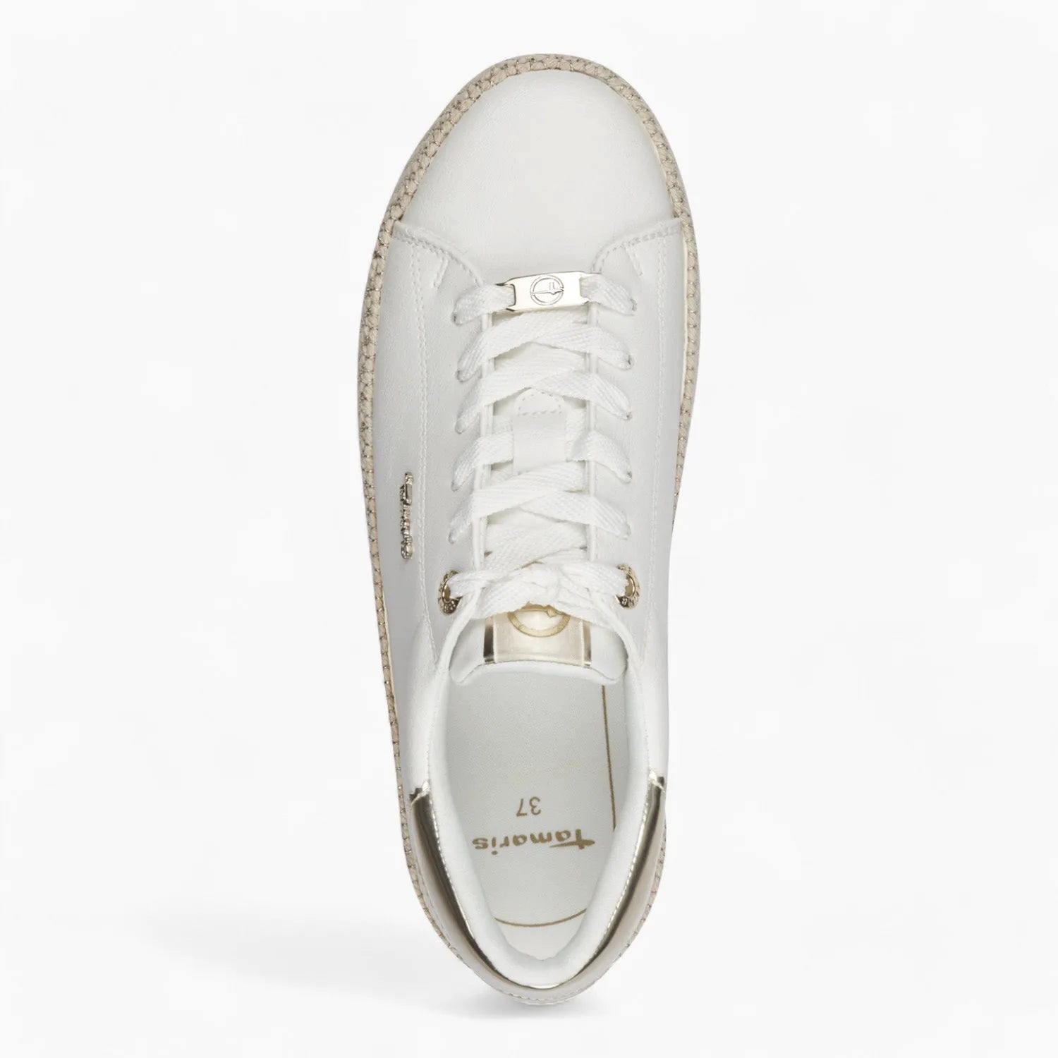 Tamaris White Platform Trainer with Espradrille Gold Detail - Leavys Shoes