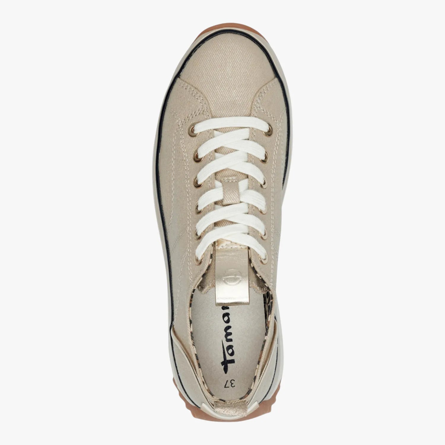 Tamaris Essentials Light Gold Shimmer Platform Trainer