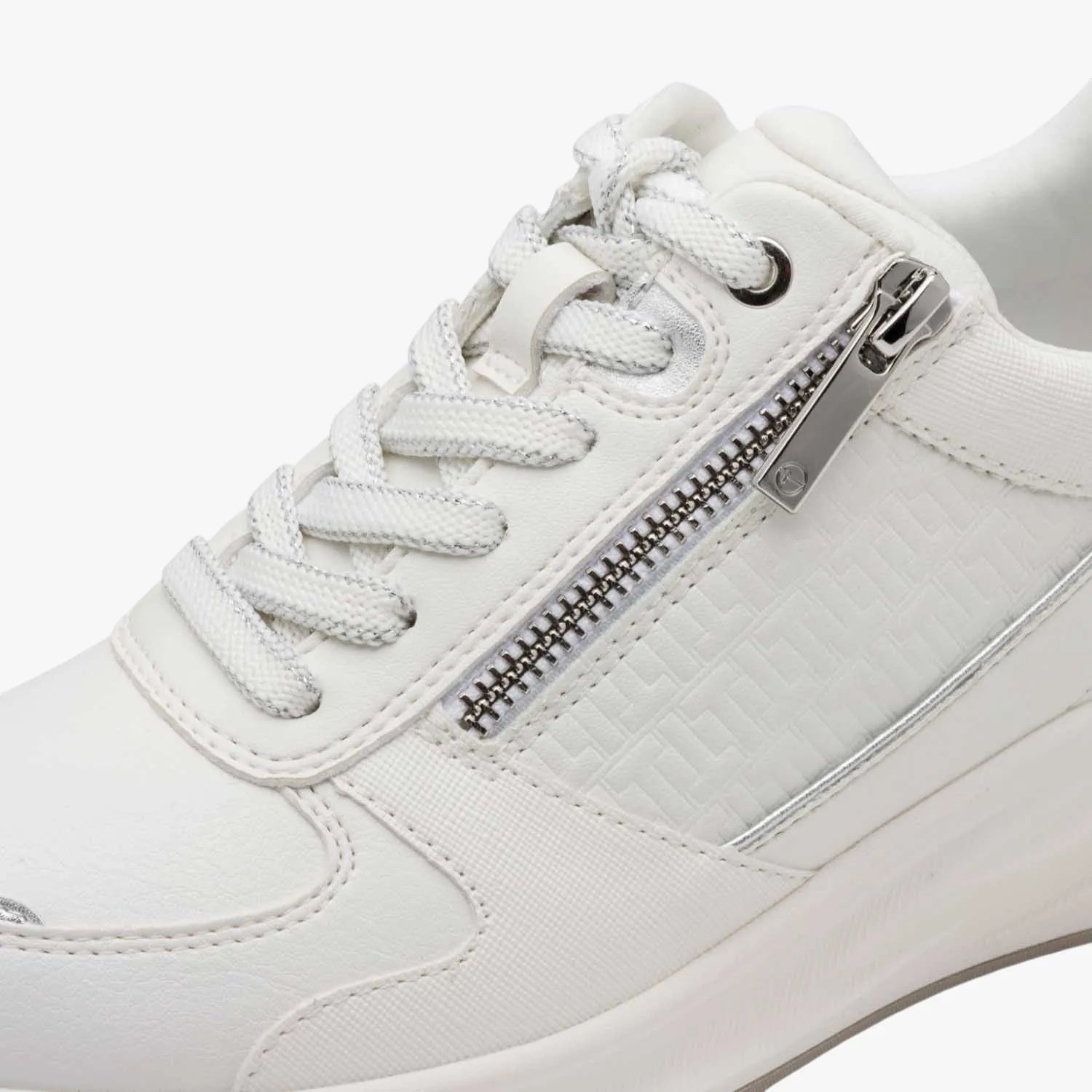 Tamaris White and Silver Wedge Trainers