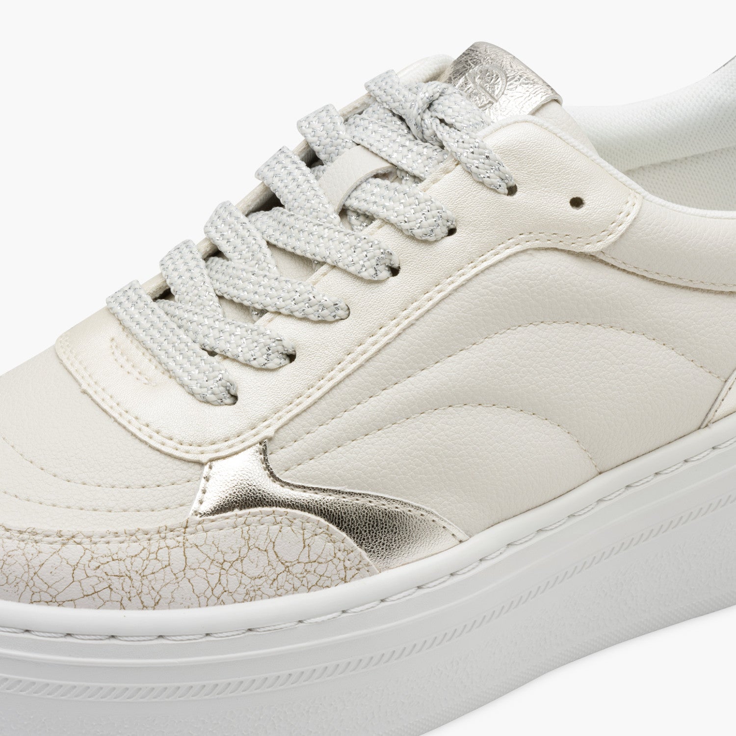 Tamaris Cream Platform Sneaker with Metallic Accents - Leavys Shoes