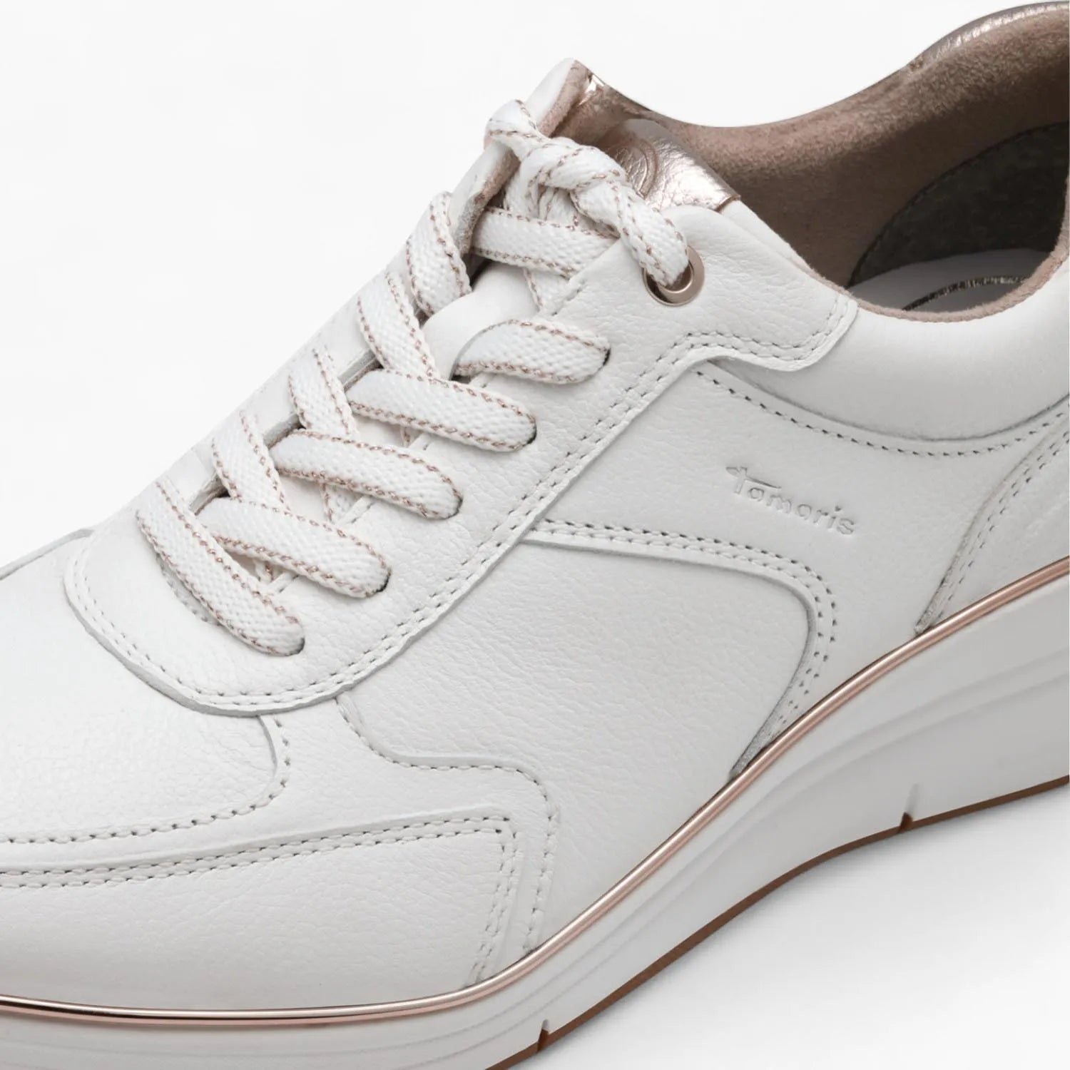 Tamaris PureRelax White Runner – Wide Fit with Rose Gold Accents - Leavys Shoes