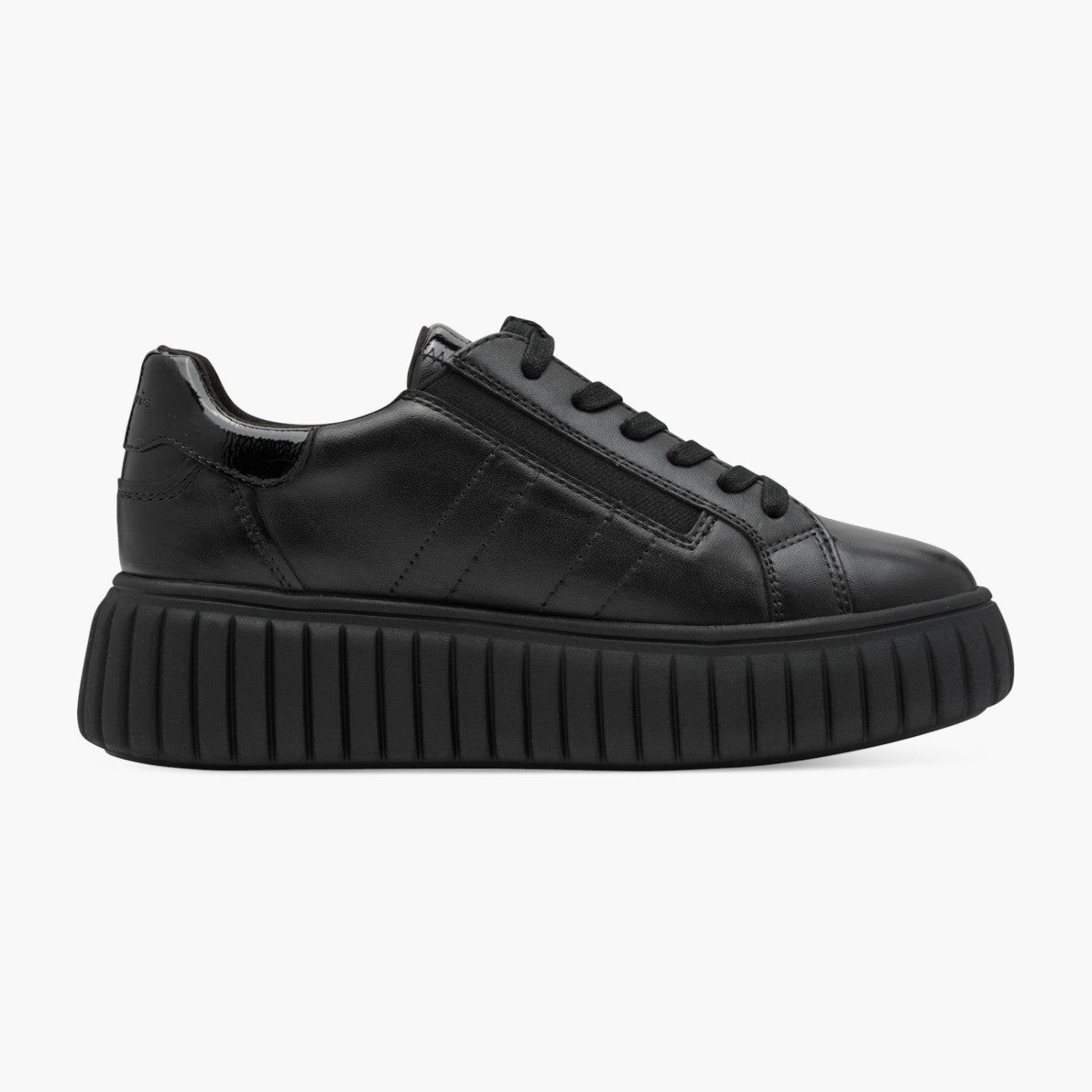 Tamaris Black Leather Platform Sneaker with Side Zip - Leavys Shoes