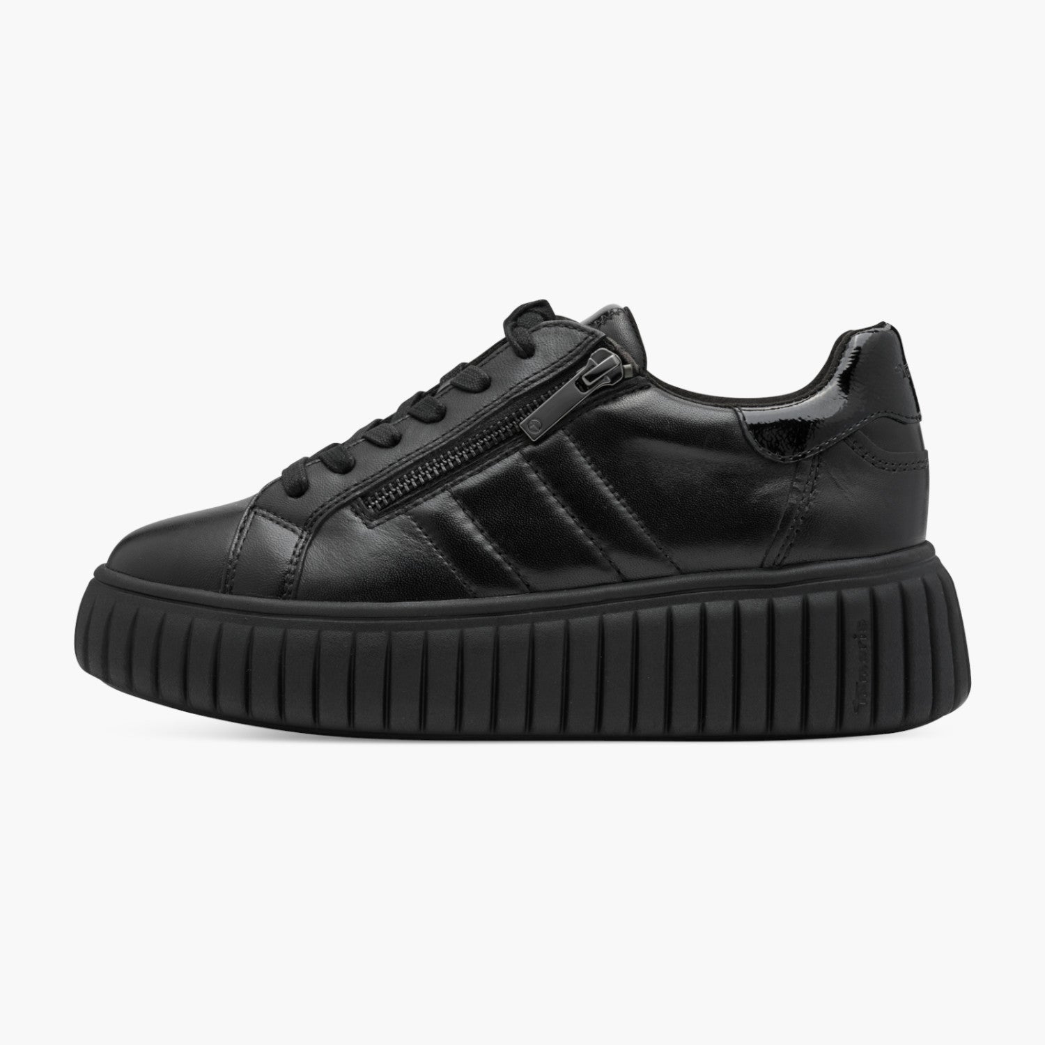 Tamaris Black Leather Platform Sneaker with Side Zip - Leavys Shoes