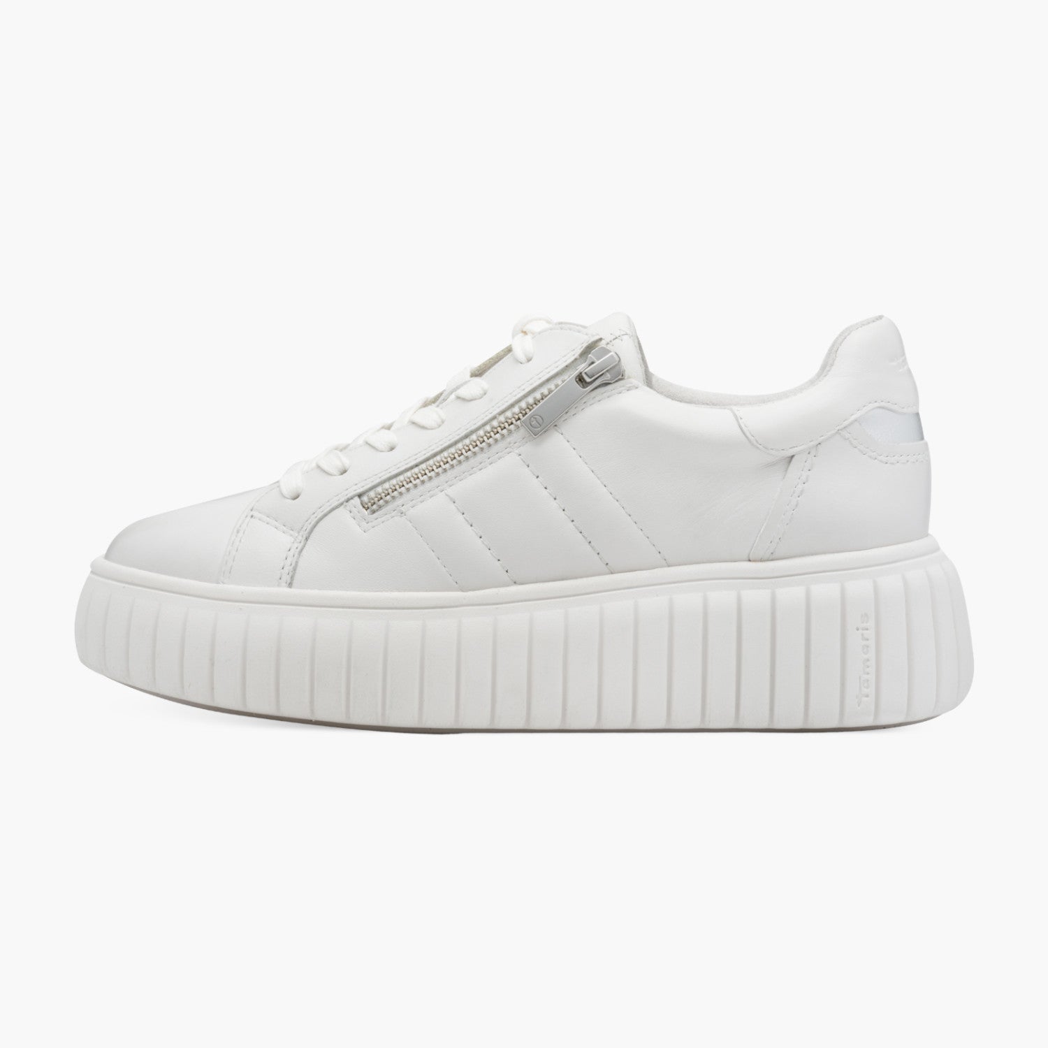 Tamaris White Leather Platform Sneaker with Zip Detail - Leavys Shoes