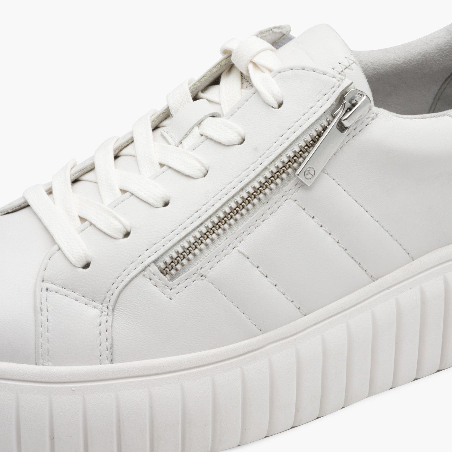 Tamaris White Leather Platform Sneaker with Zip Detail - Leavys Shoes