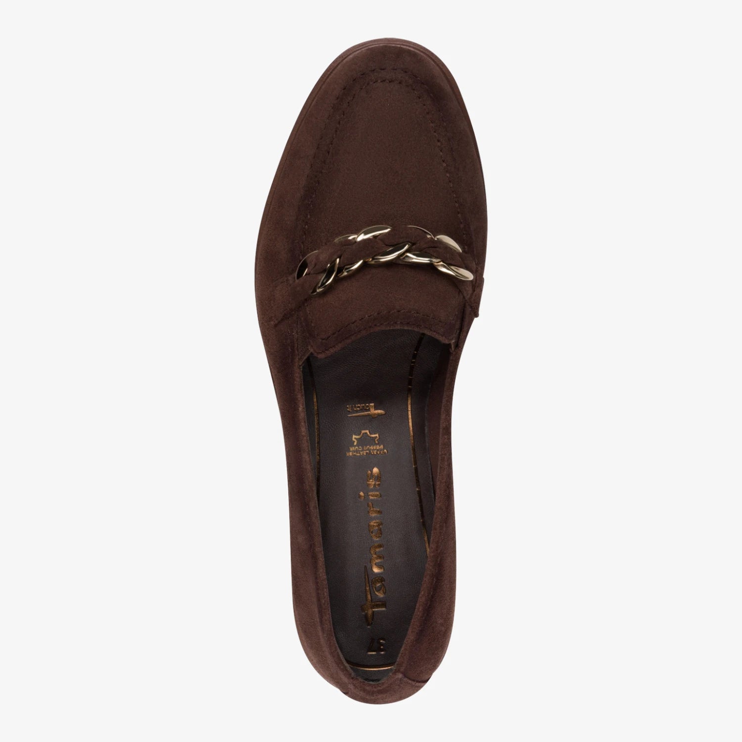Tamaris Mocca Brown Leather Chain Loafers