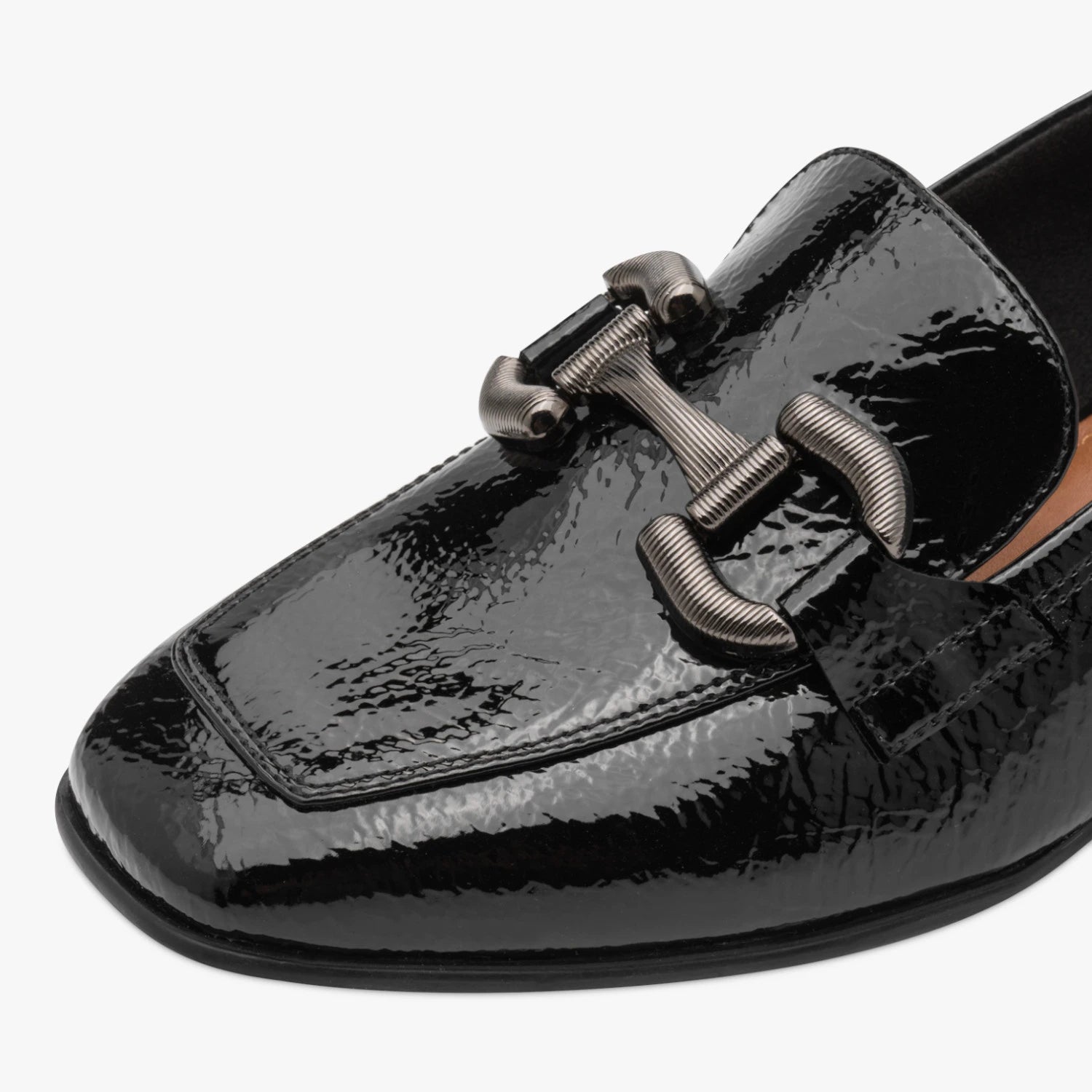 Tamaris Black Patent-Effect Block Heel Loafer