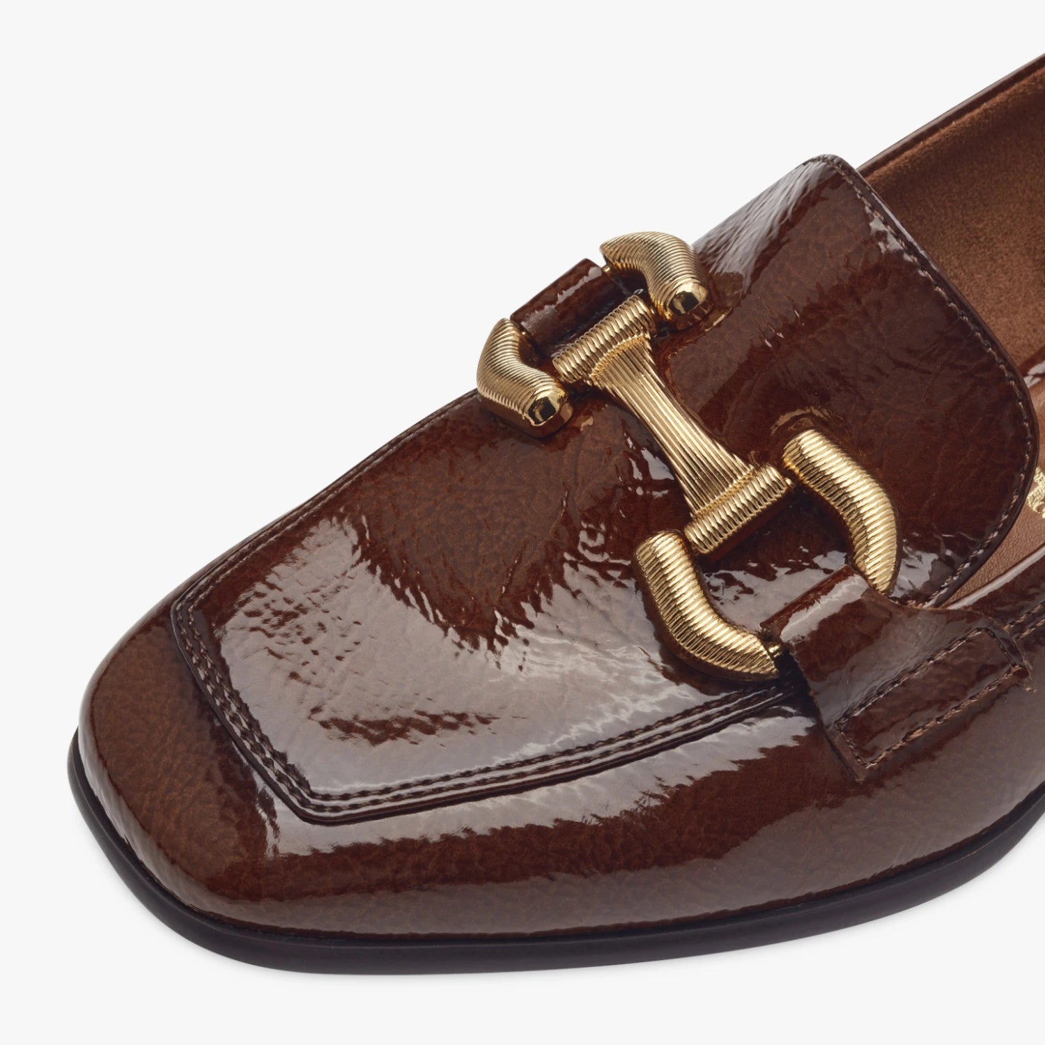 Tamaris Cognac Patent-Effect Block Heel Loafer