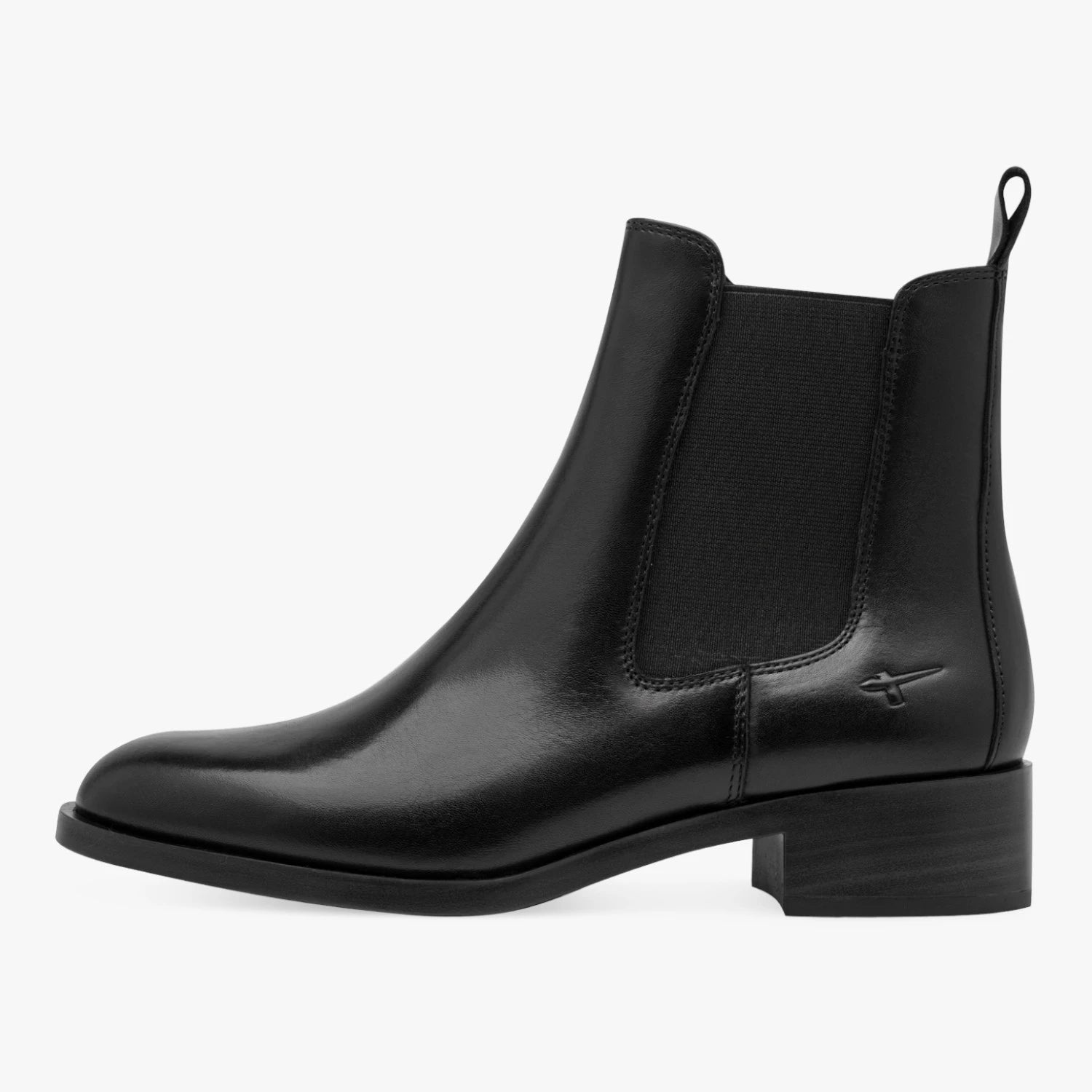 Tamaris Black Leather Low Heel Chelsea Ankle Boots
