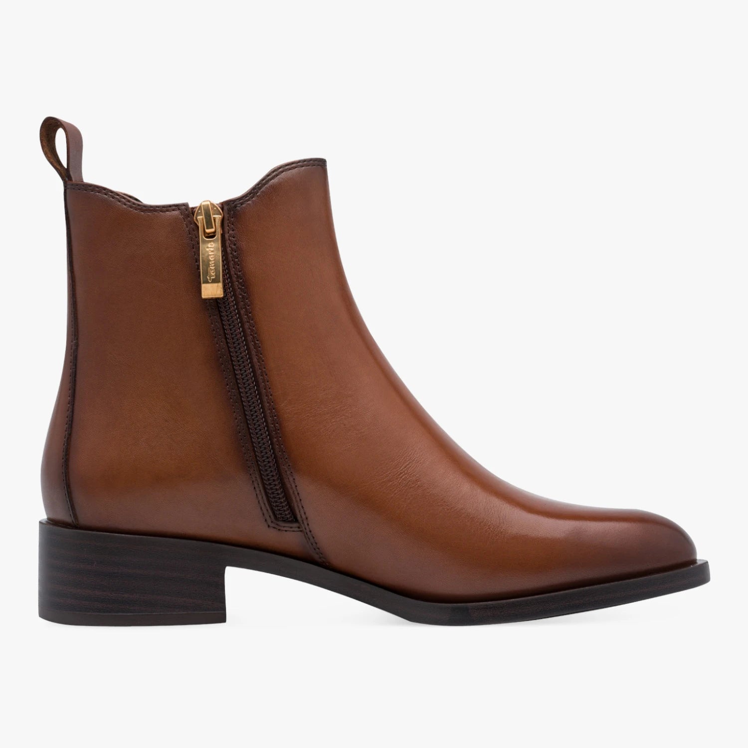 Tamaris Cognac Leather Low-Heel Chelsea Ankle Boots