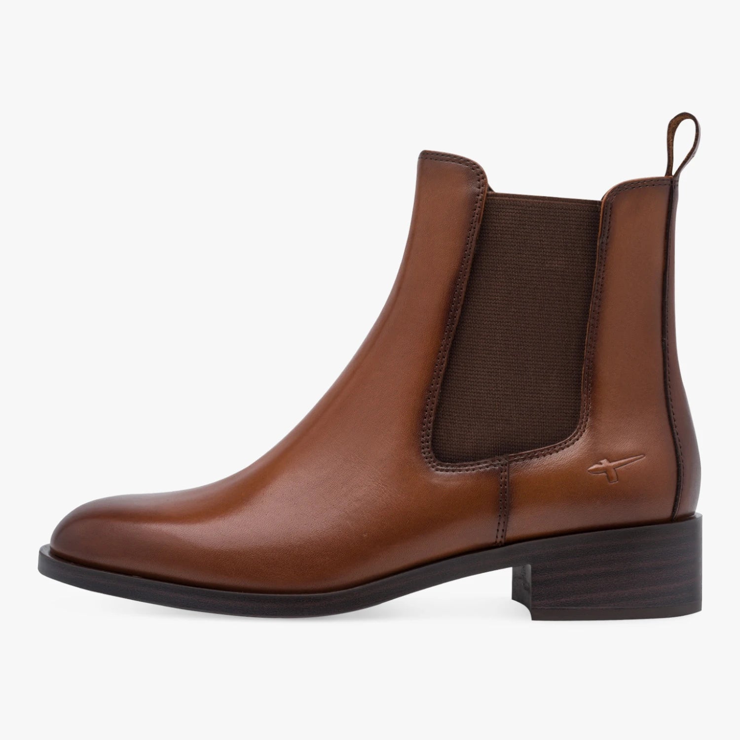 Tamaris Cognac Leather Low-Heel Chelsea Ankle Boots