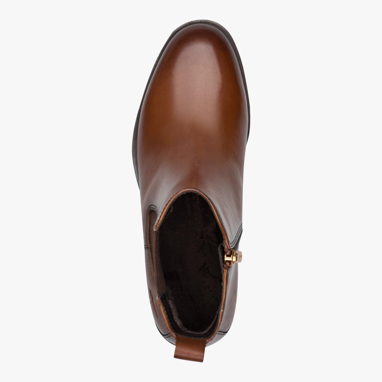 Tamaris Cognac Leather Low-Heel Chelsea Ankle Boots