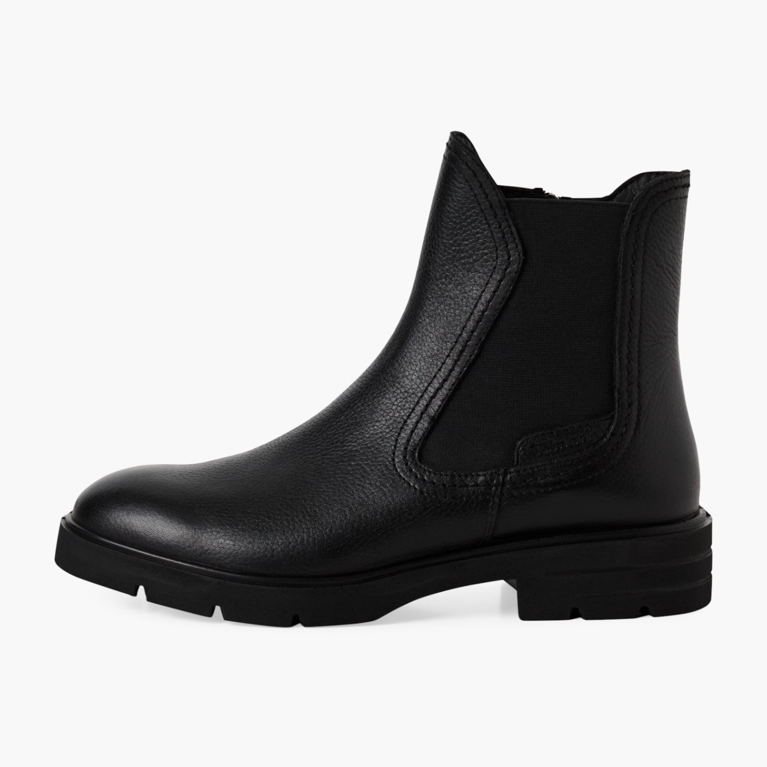 Tamaris Black Leather Chelsea Boots with Zip & Block Heel - Leavys Shoes