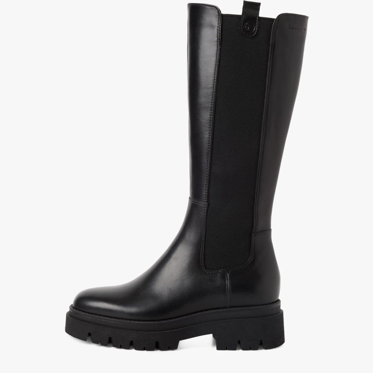 Tamaris Black Leather Chunky Knee-High Boots