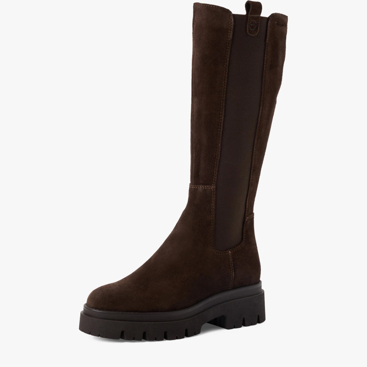 Tamaris Chocolate Brown Suede Chunky Knee-High Boots