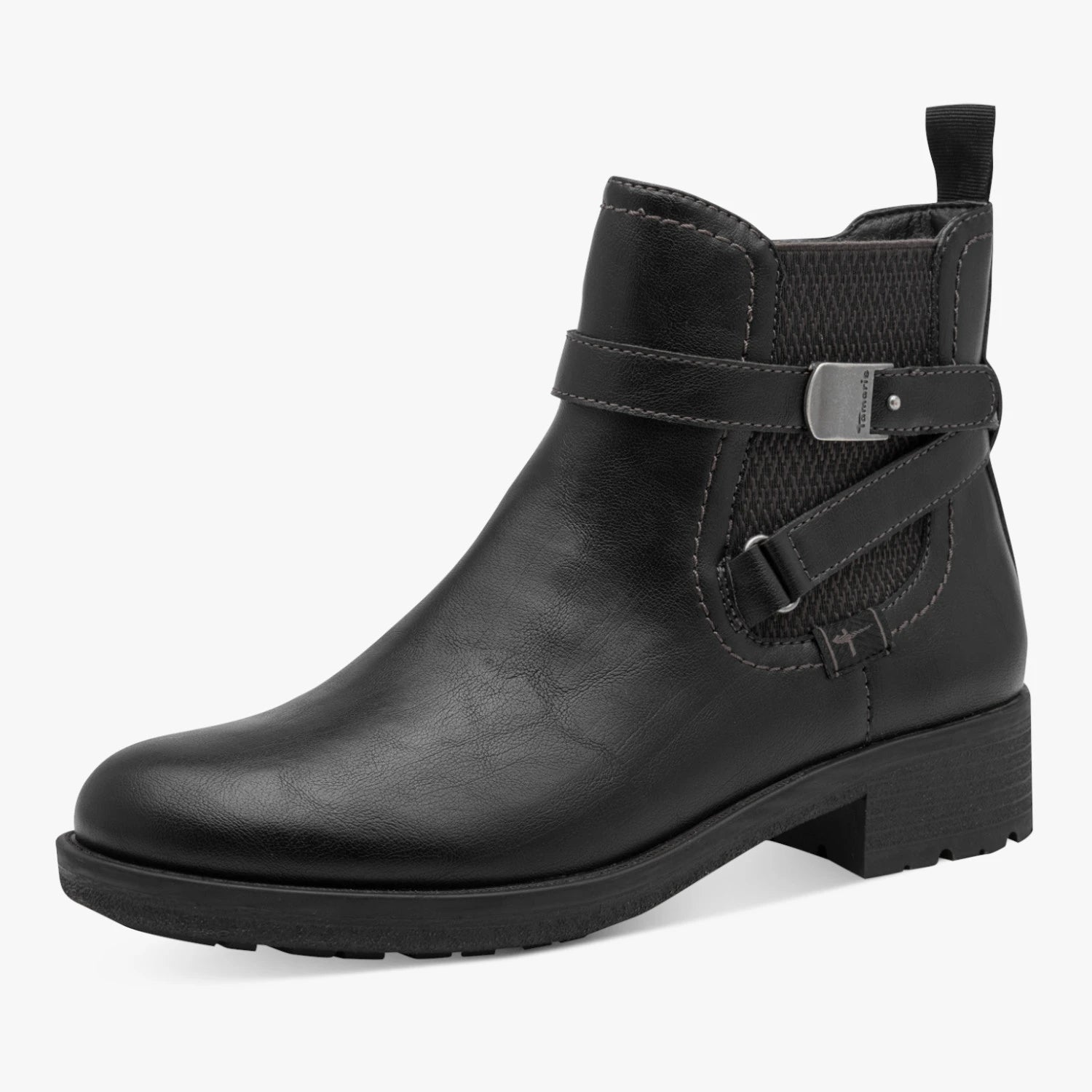 Tamaris Black Buckle Detail Low Heel Ankle Boots