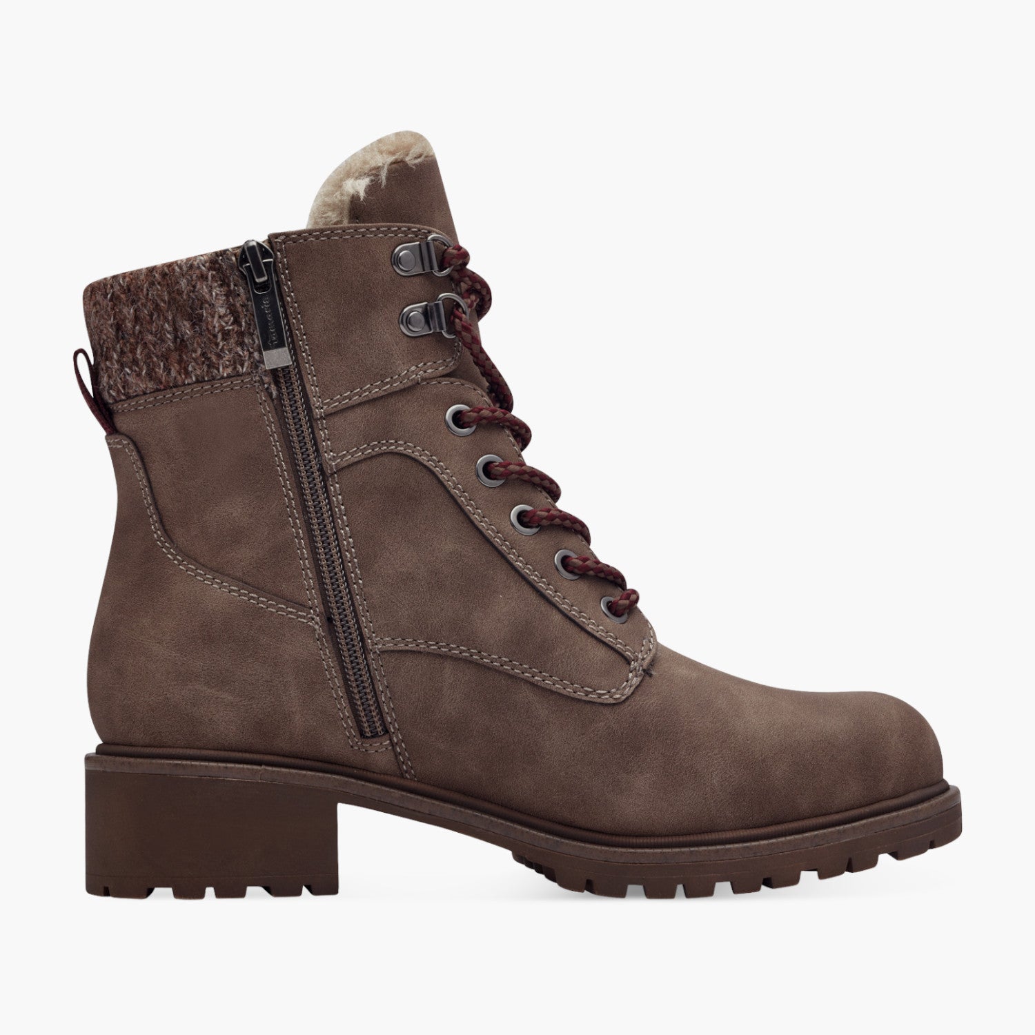 Tamaris Brown DuoTex Lace‑Up Ankle Boots with Faux‑Fur Cuff - Leavys Shoes