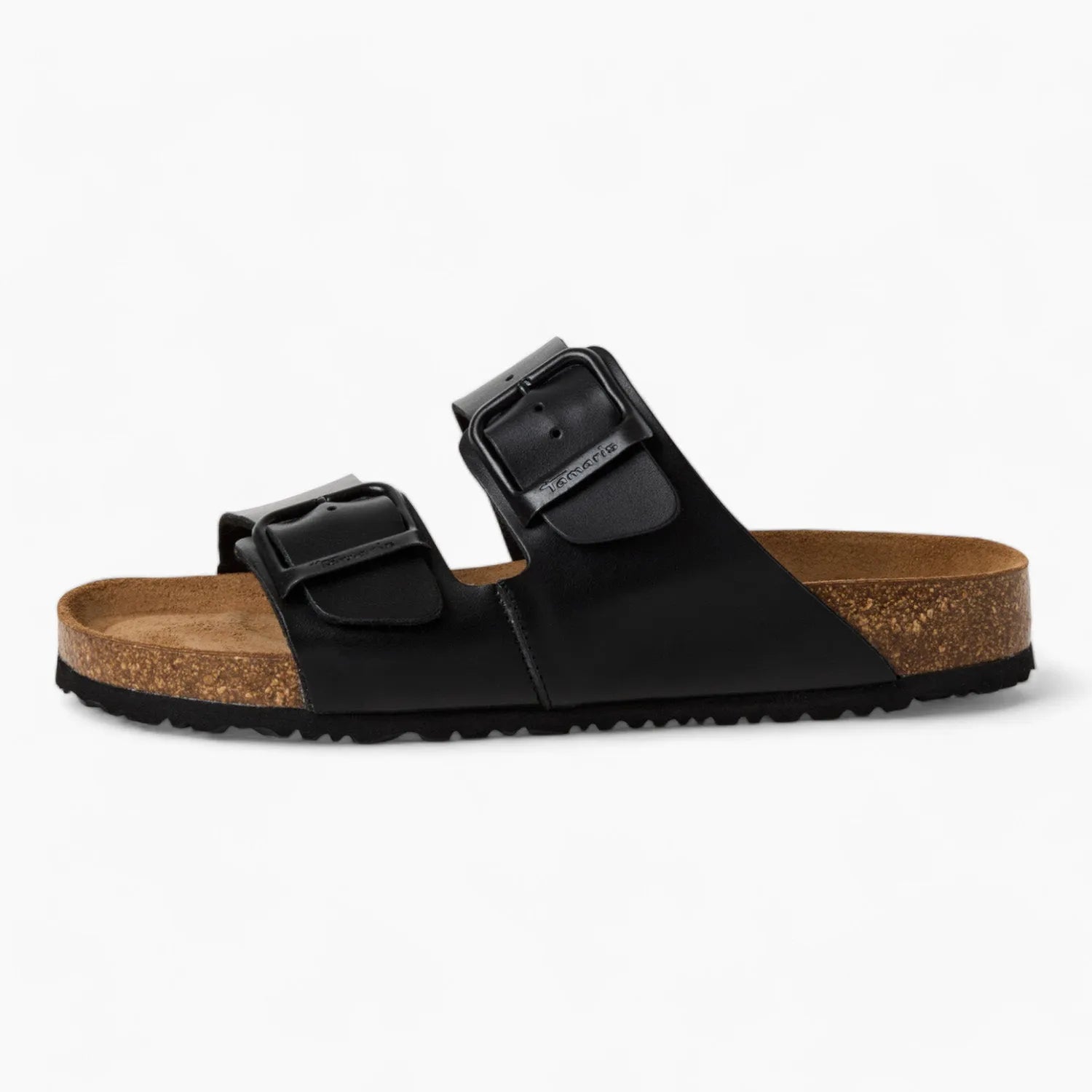 Tamaris Black Double-Strap Sandal – Wide Fit with Cushioned Comfort - Leavys Shoes