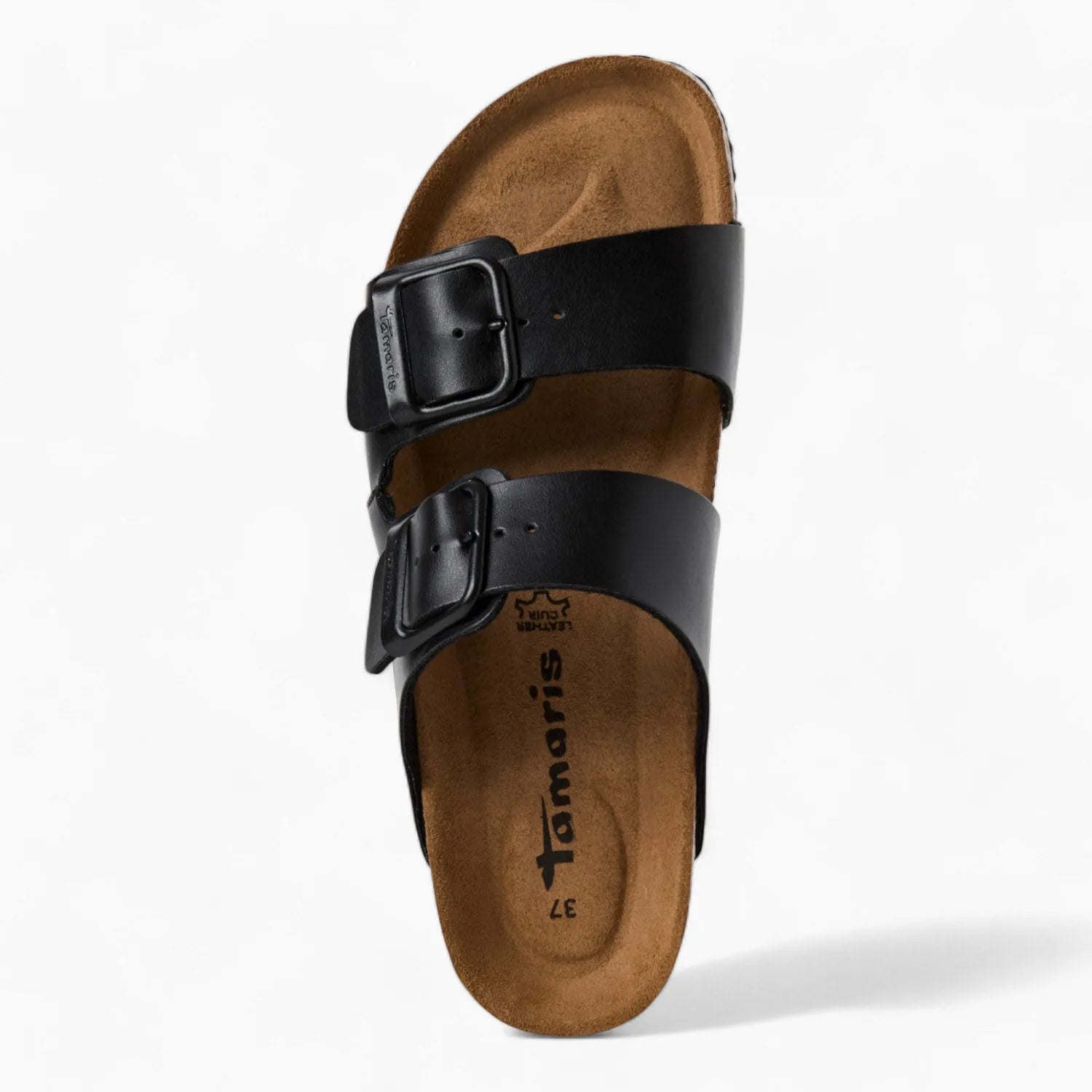 Tamaris Black Double-Strap Sandal – Wide Fit with Cushioned Comfort - Leavys Shoes