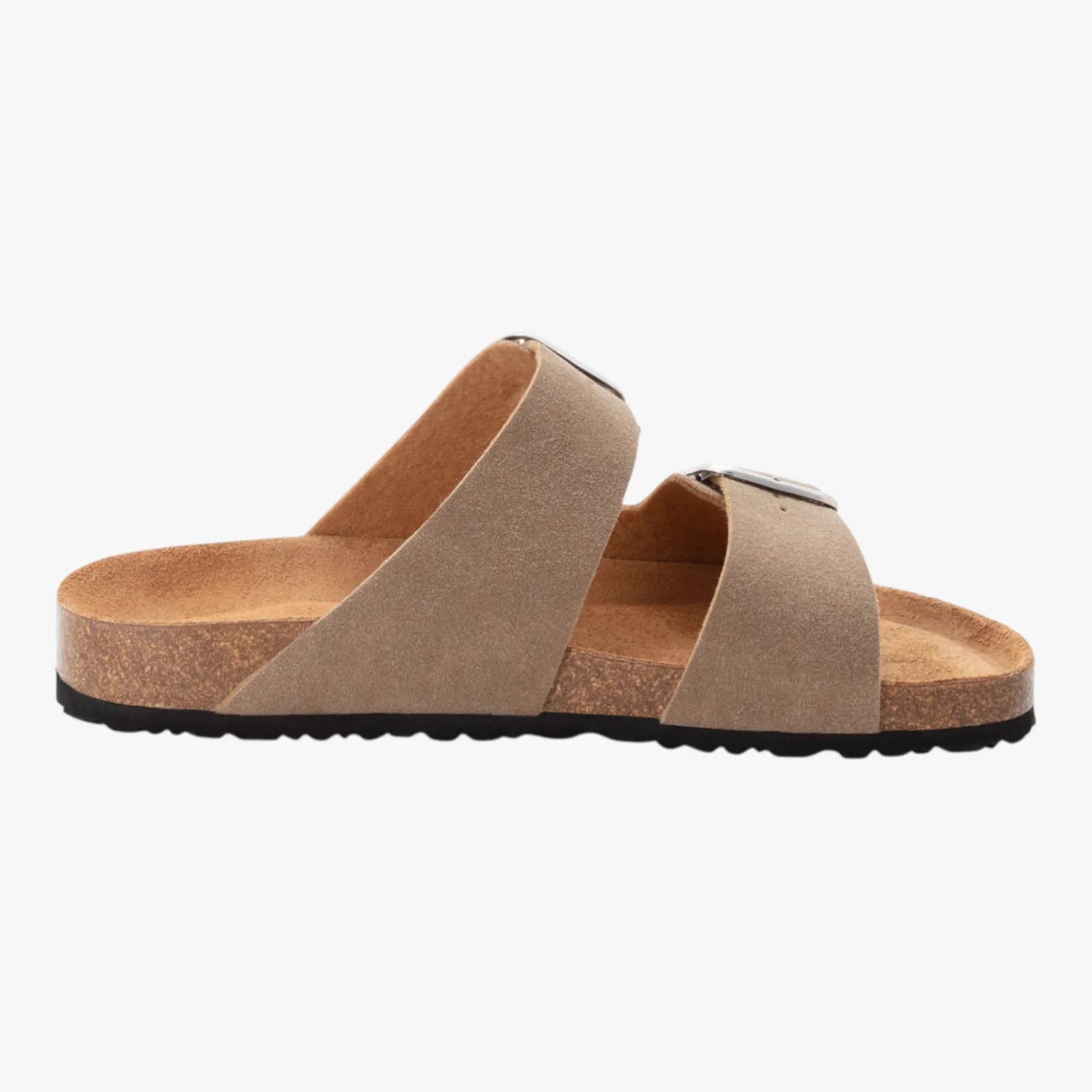 Tamaris Essentials Taupe Nubuc Double Buckle Slide