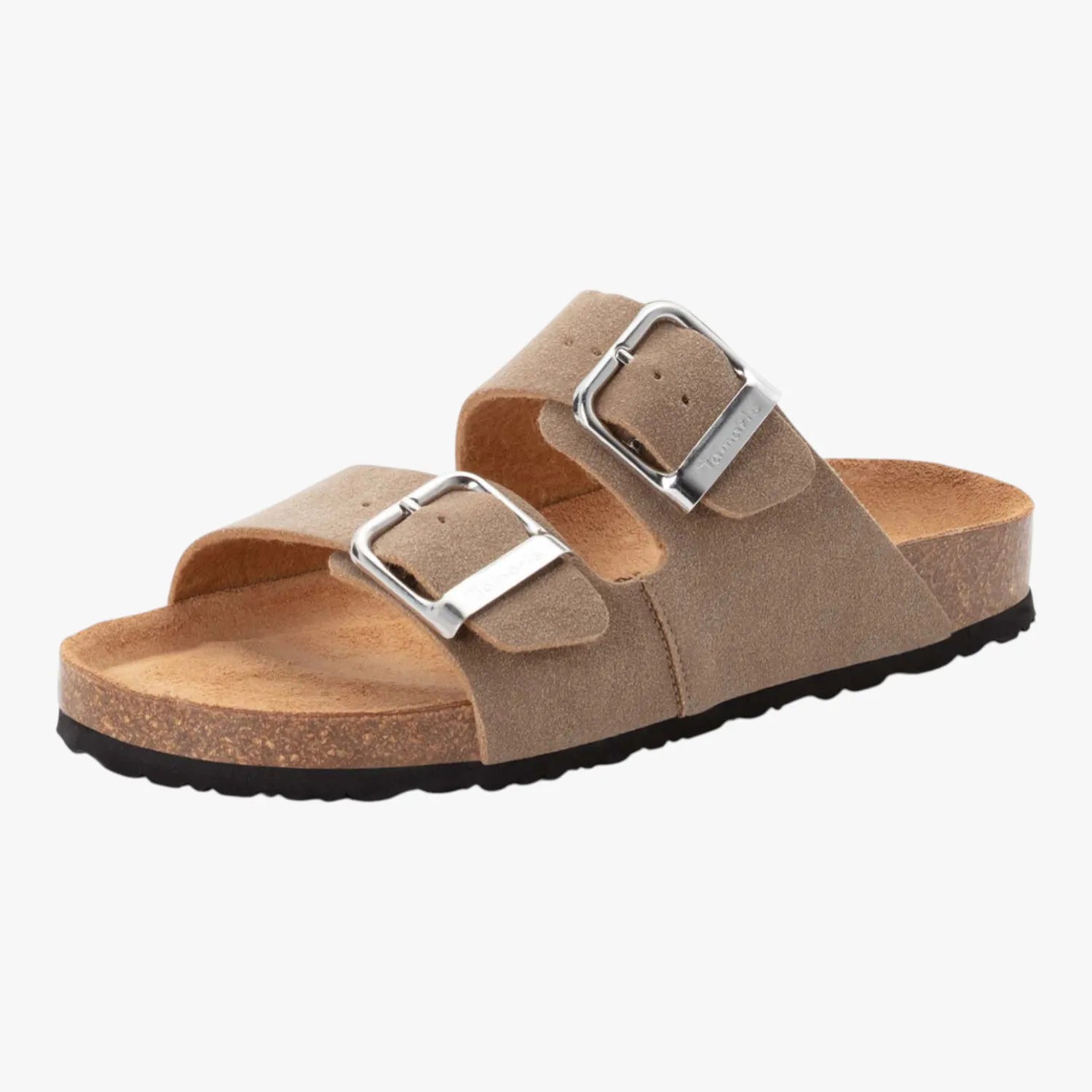 Tamaris Essentials Taupe Nubuc Double Buckle Slide