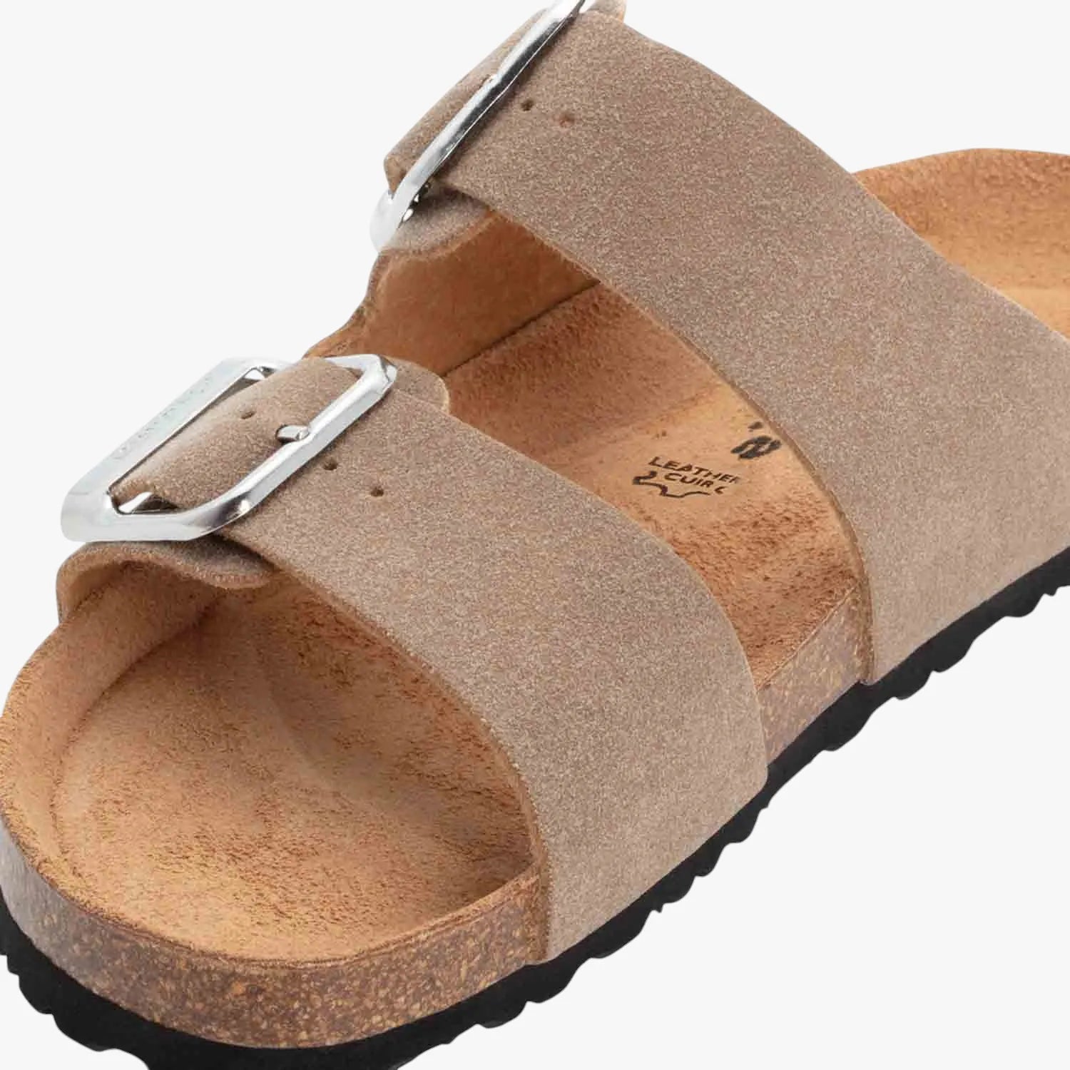Tamaris Essentials Taupe Nubuc Double Buckle Slide