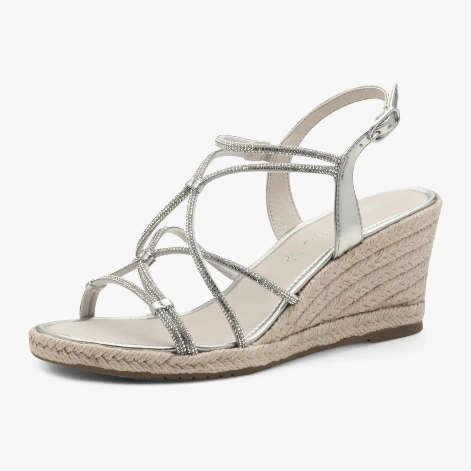 Tamaris Silver Espadrille Wedge – Sparkling Elegance for Summer Days - Leavys Shoes