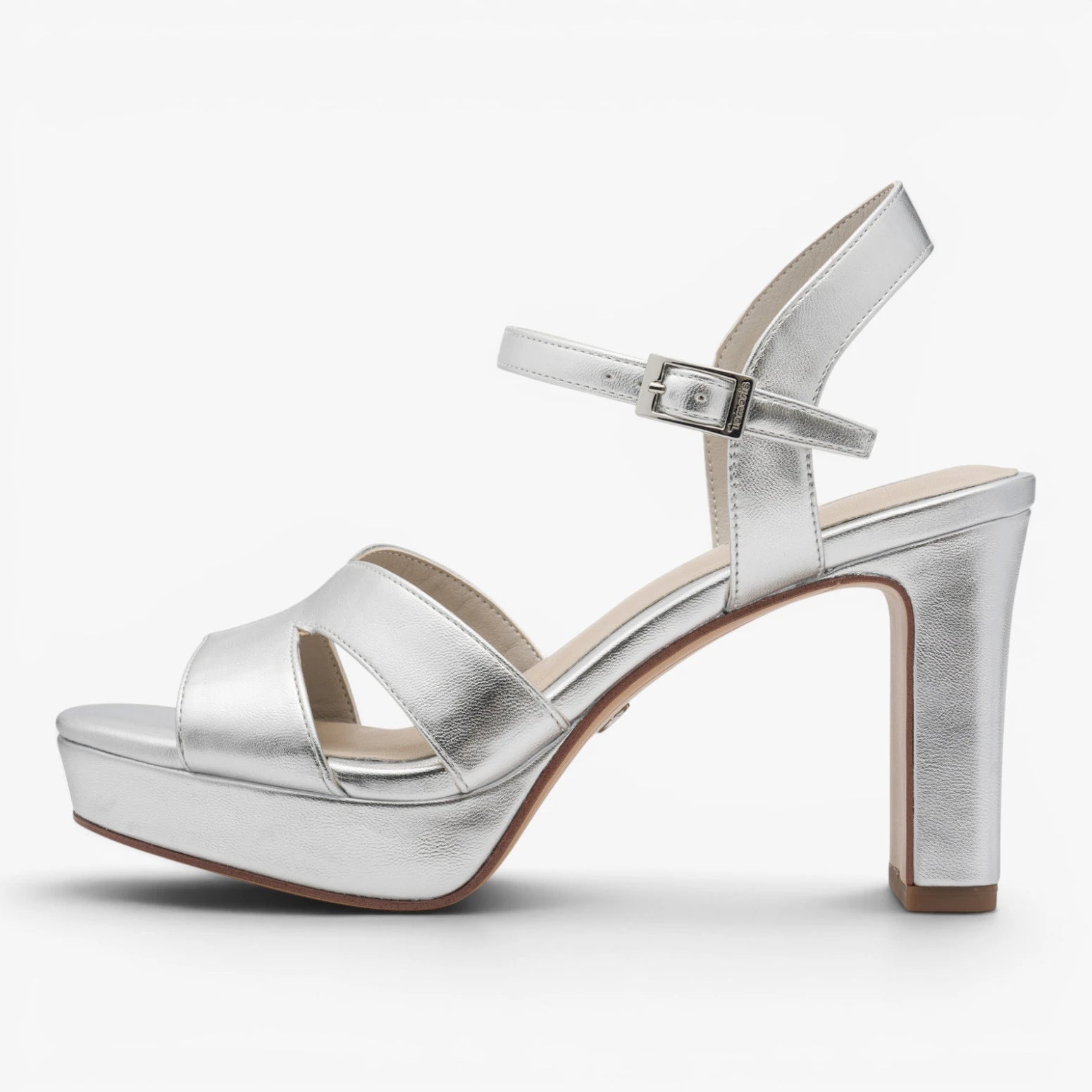 Tamaris Silver Platform Block Heel Sandals 1-28349-42-941