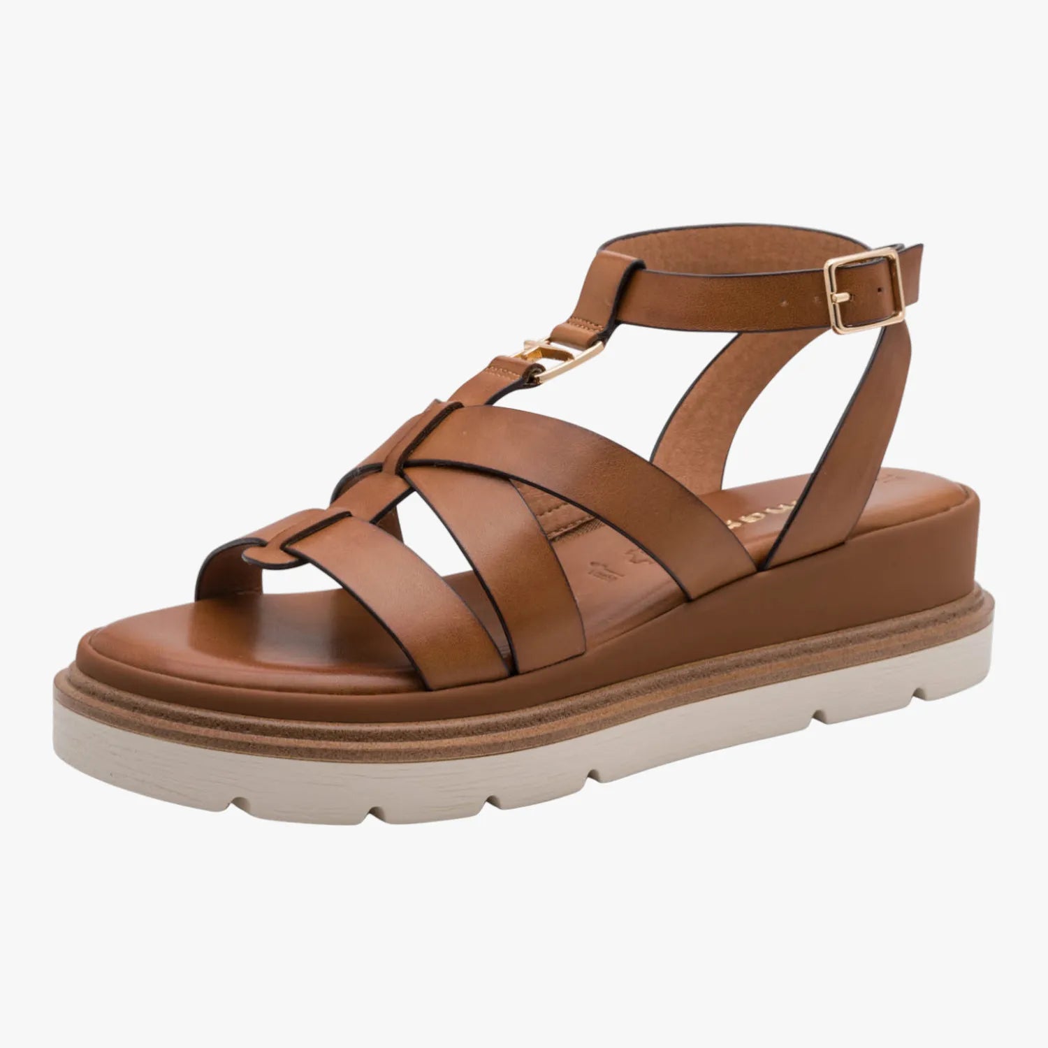 Tamaris Cognac Strappy Wedge Sandal
