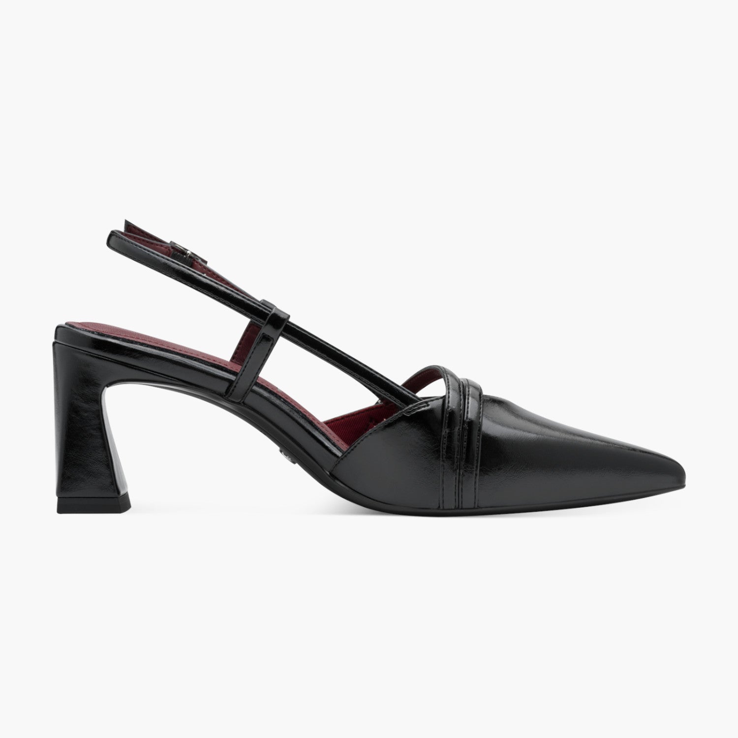 Tamaris Leather Slingback Heel with Twin Buckles – Black - Leavys Shoes