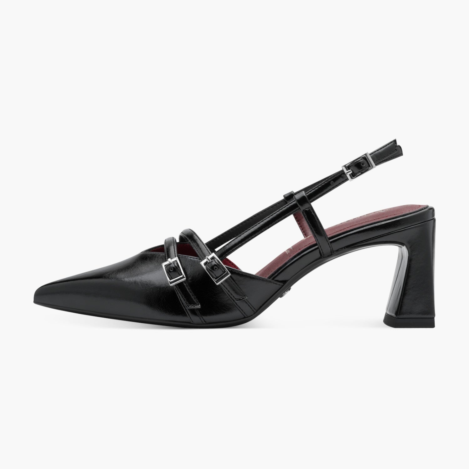 Tamaris Leather Slingback Heel with Twin Buckles – Black - Leavys Shoes
