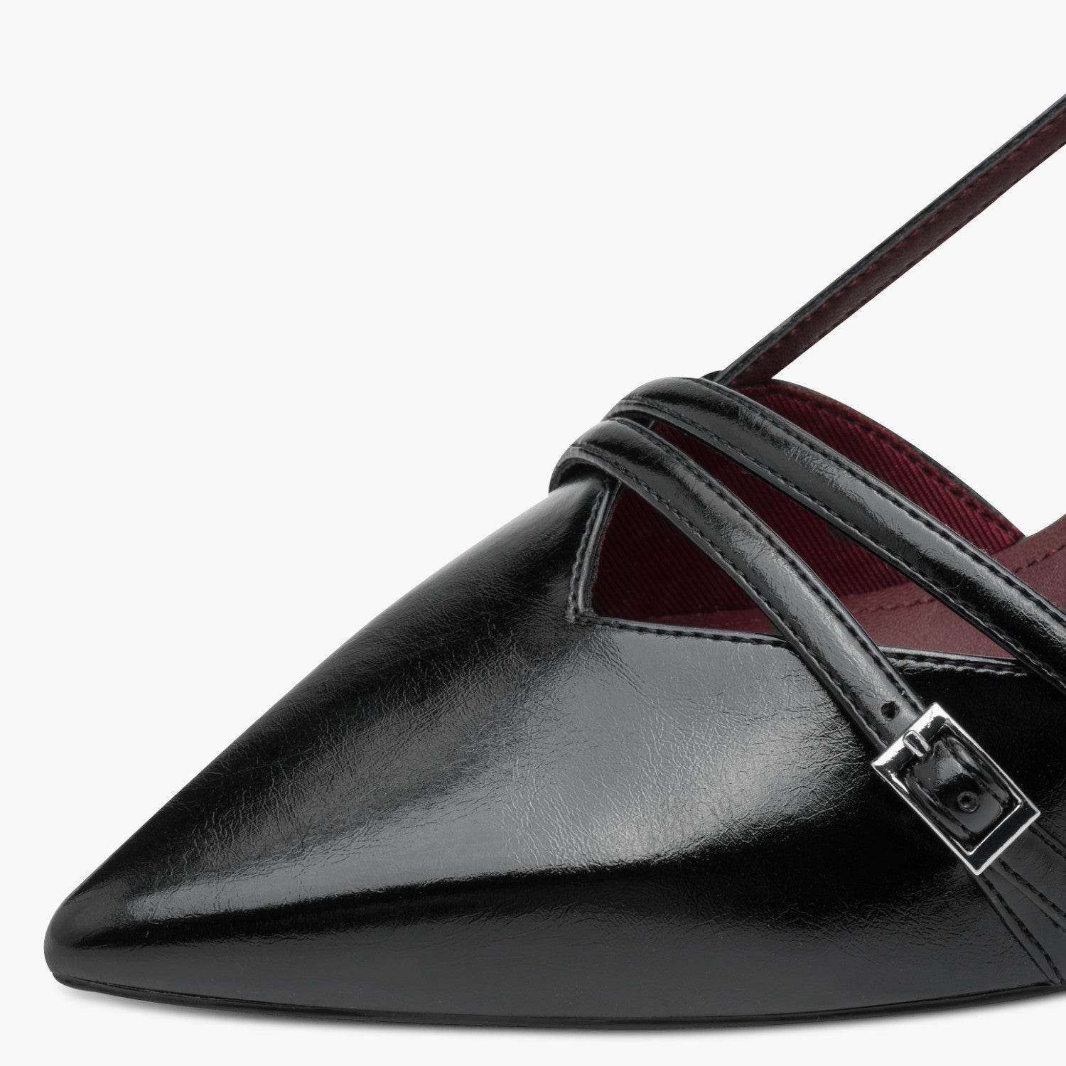 Tamaris Leather Slingback Heel with Twin Buckles – Black - Leavys Shoes
