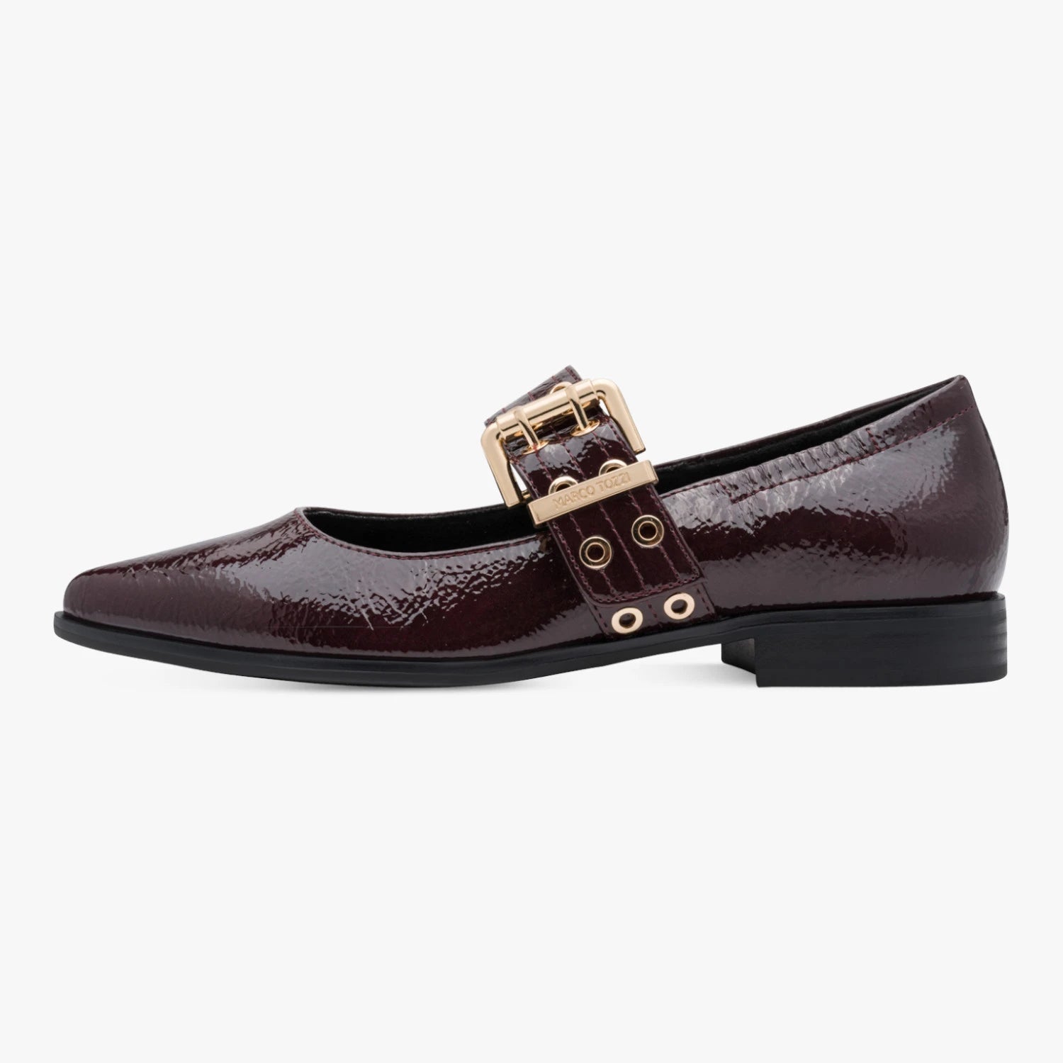 Marco Tozzi Burgundy Patent Eyelet Mary Jane Shoes