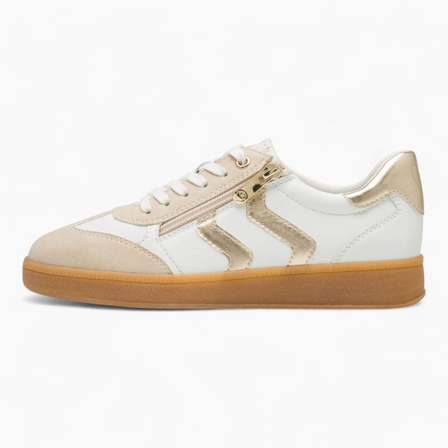 Marco Tozzi White Runner – Gum Sole with Gold Accents - Leavys Shoes